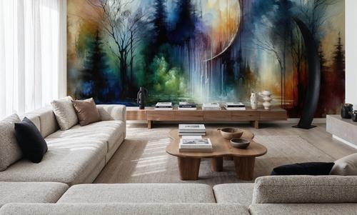 Watercolor Forest in Moonlight