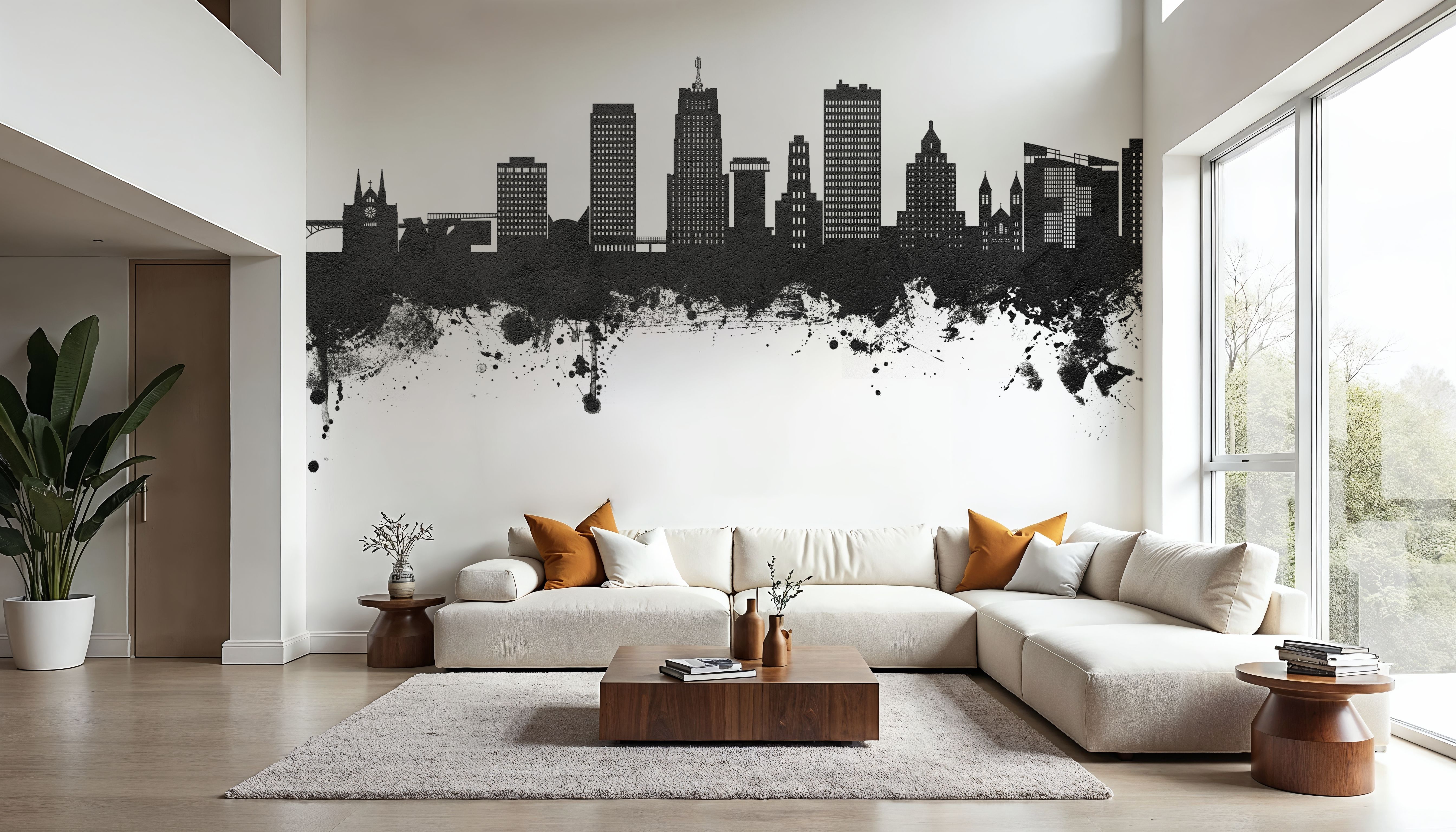 Akron Ohio Skyline Black & White