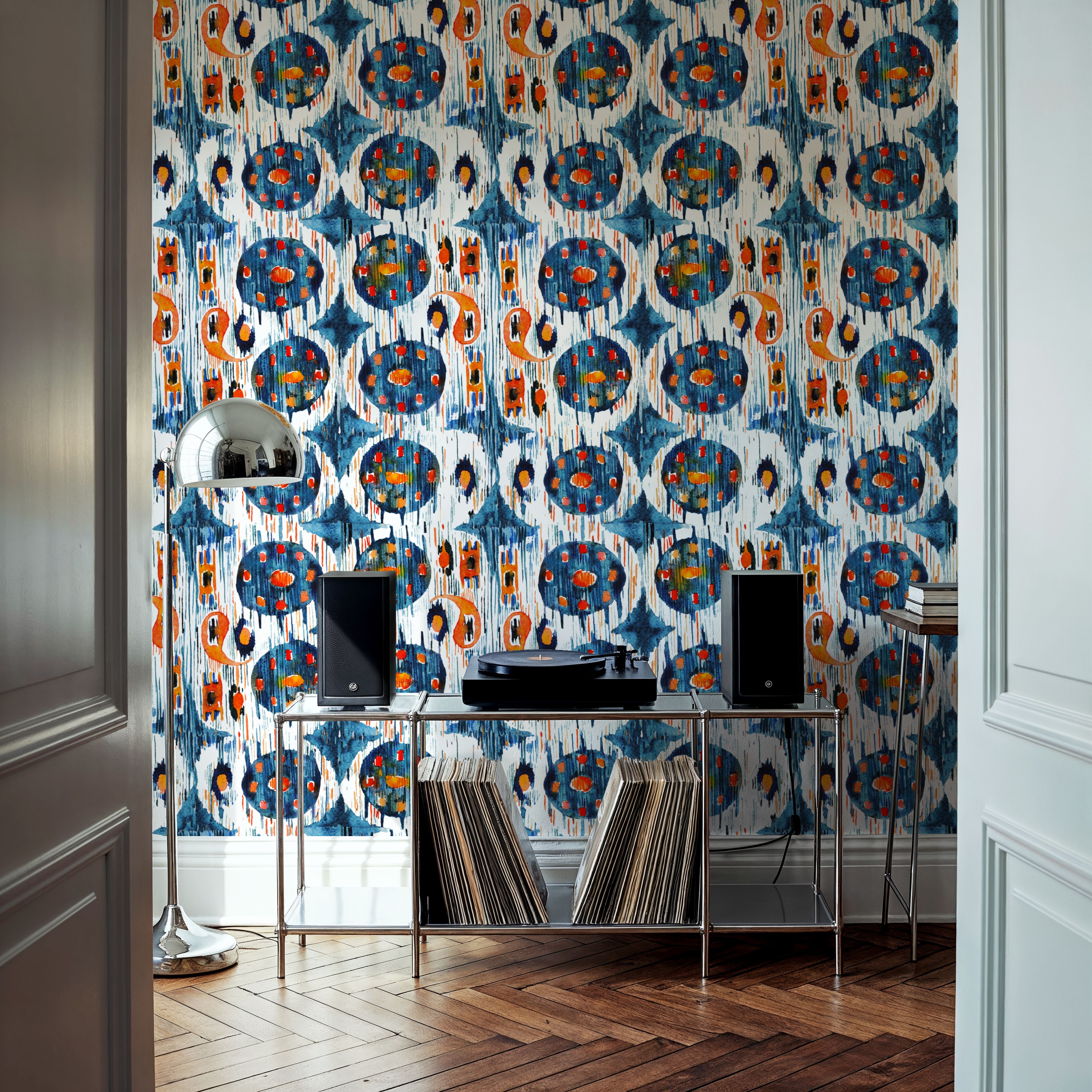 Blue Circle Ikat, Wallpaper