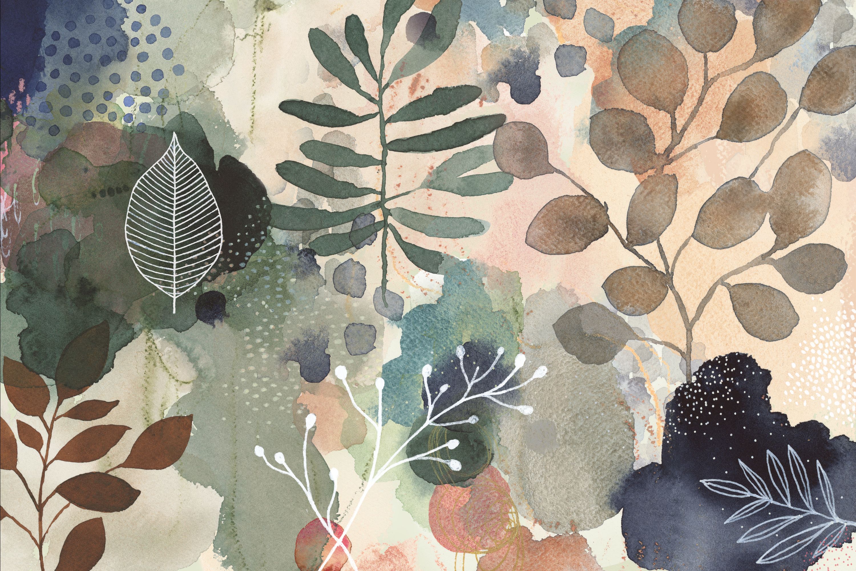 watercolor painting of leaves