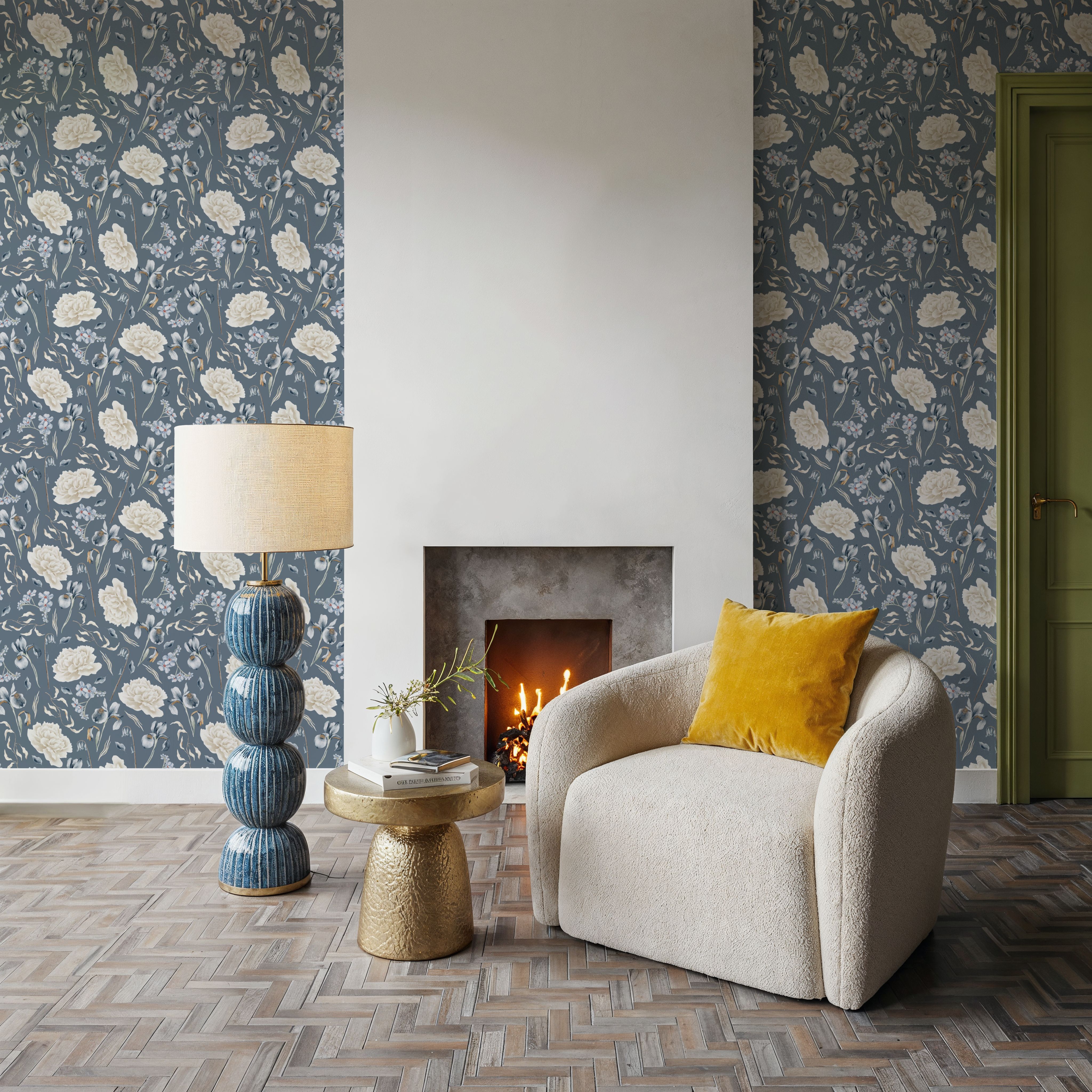 Blue Irises And White Roses