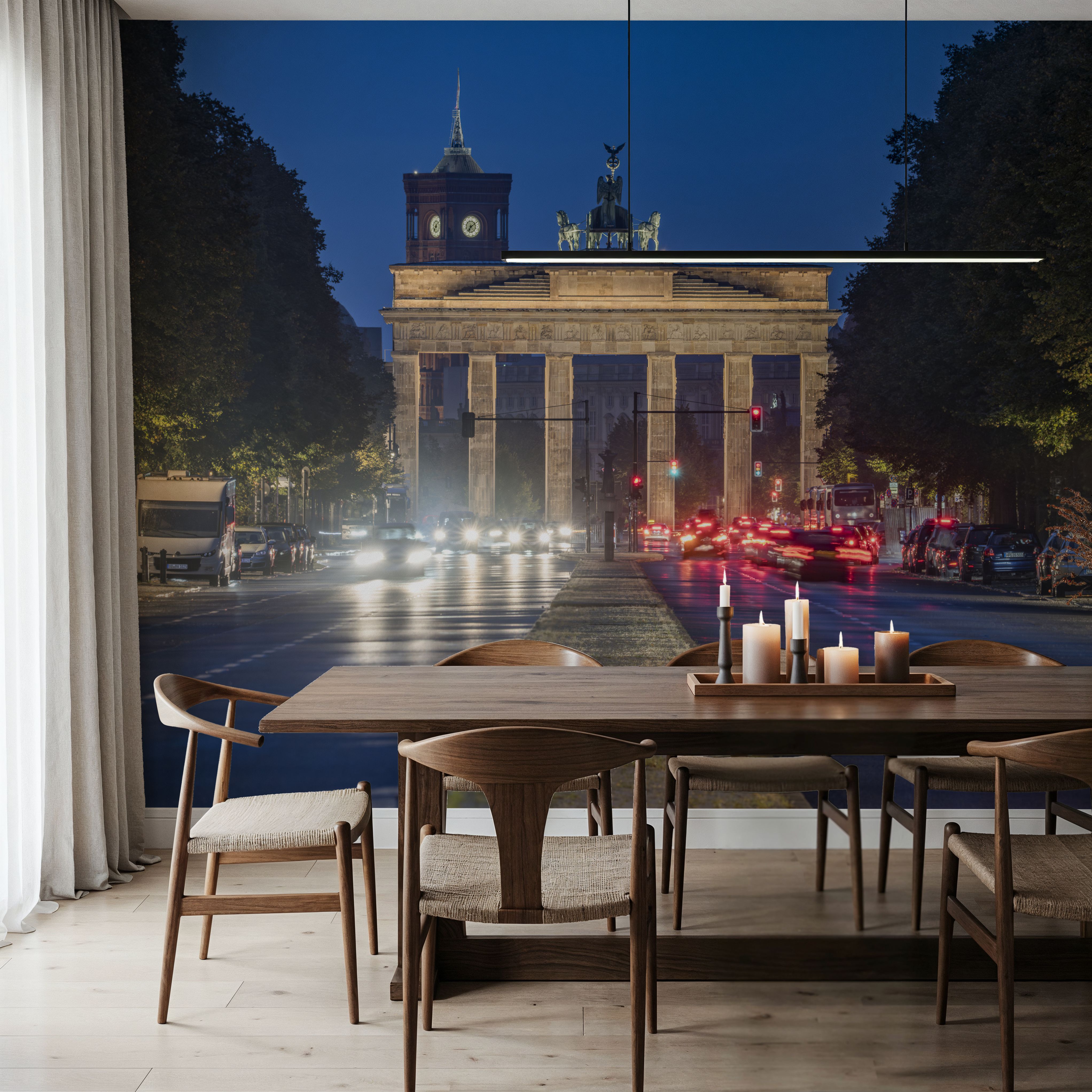 Wall Mural - Brandenburger Tor und Rotes Rathaus - Architecture Travel & Landmarks mural wallpaper - Blue - Hallway staircases - Wallism US