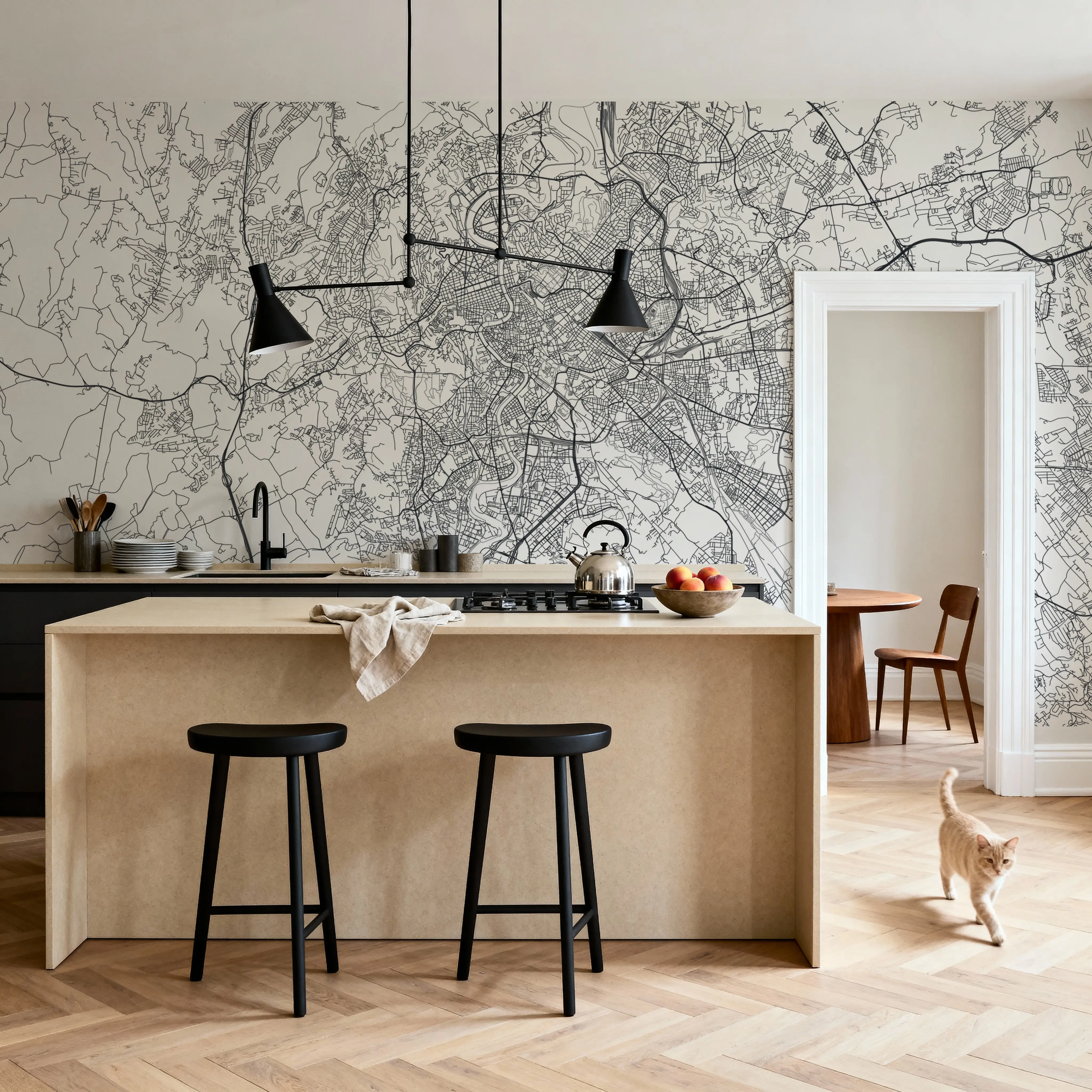 Papier Peint Panoramique - Map of Rome - Ville Pays - Blanc - Couloir et escaliers - Wallism Belgique - Encollage au mur ou Autocollant