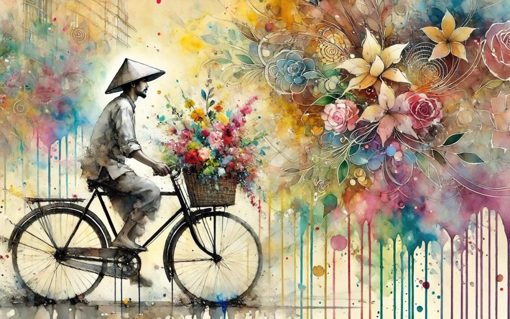 Vibrant Floral Cyclist