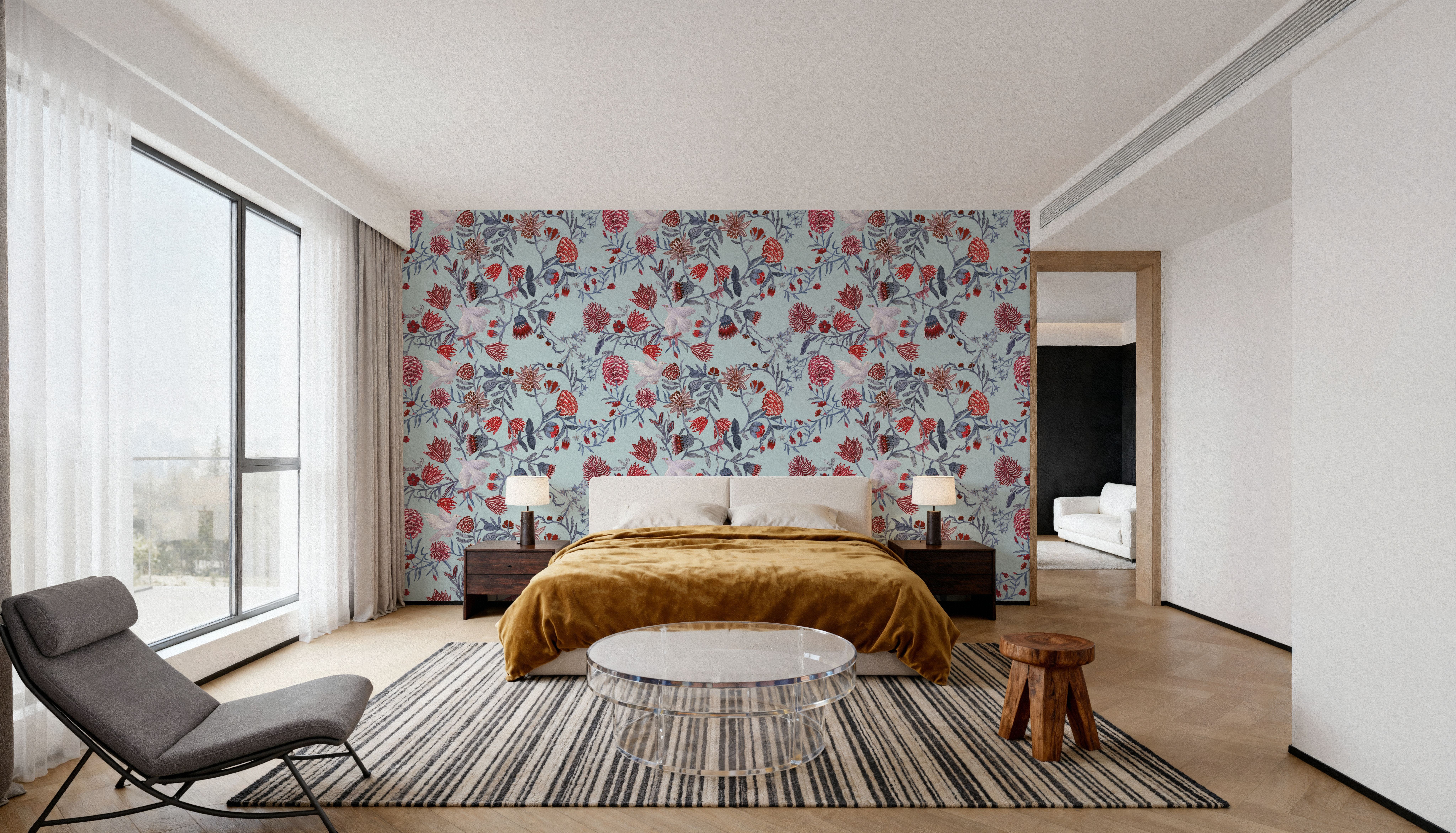 Miracle Blossoms and Birds, Red