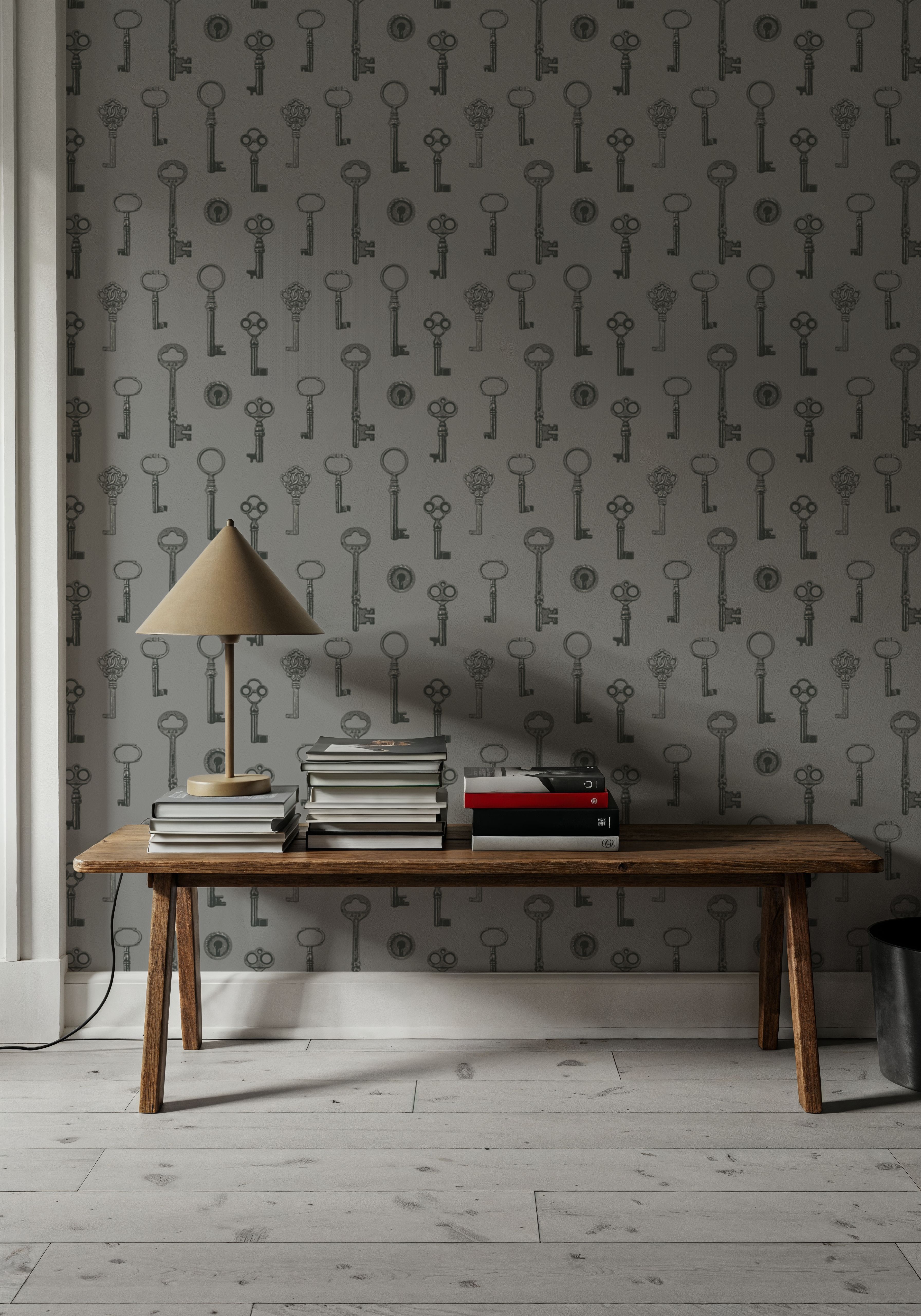 Antique Keys, Grey, Papier peint