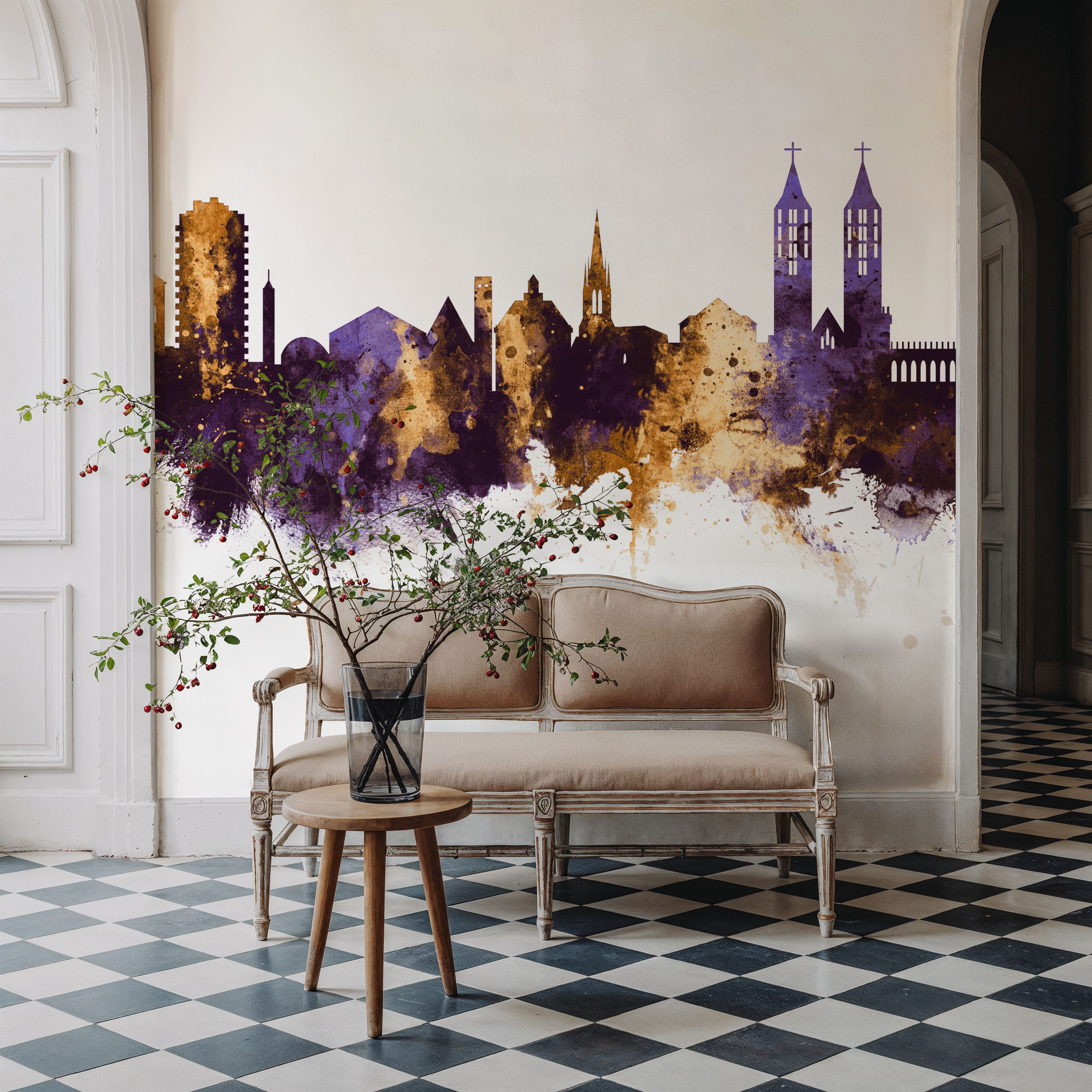 Kassel Germany Skyline Purple & Gold