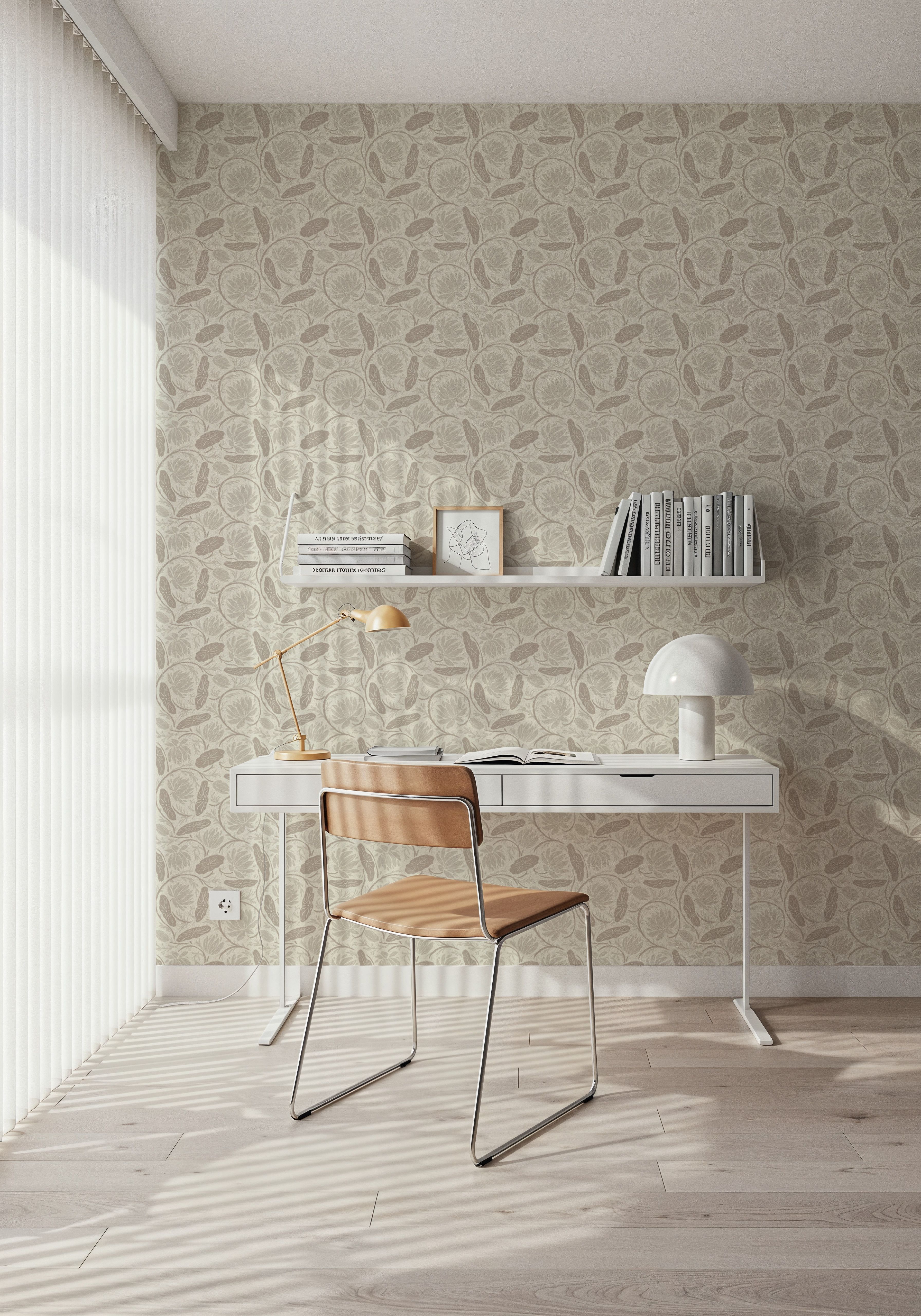 Block Print Lotus, Beige