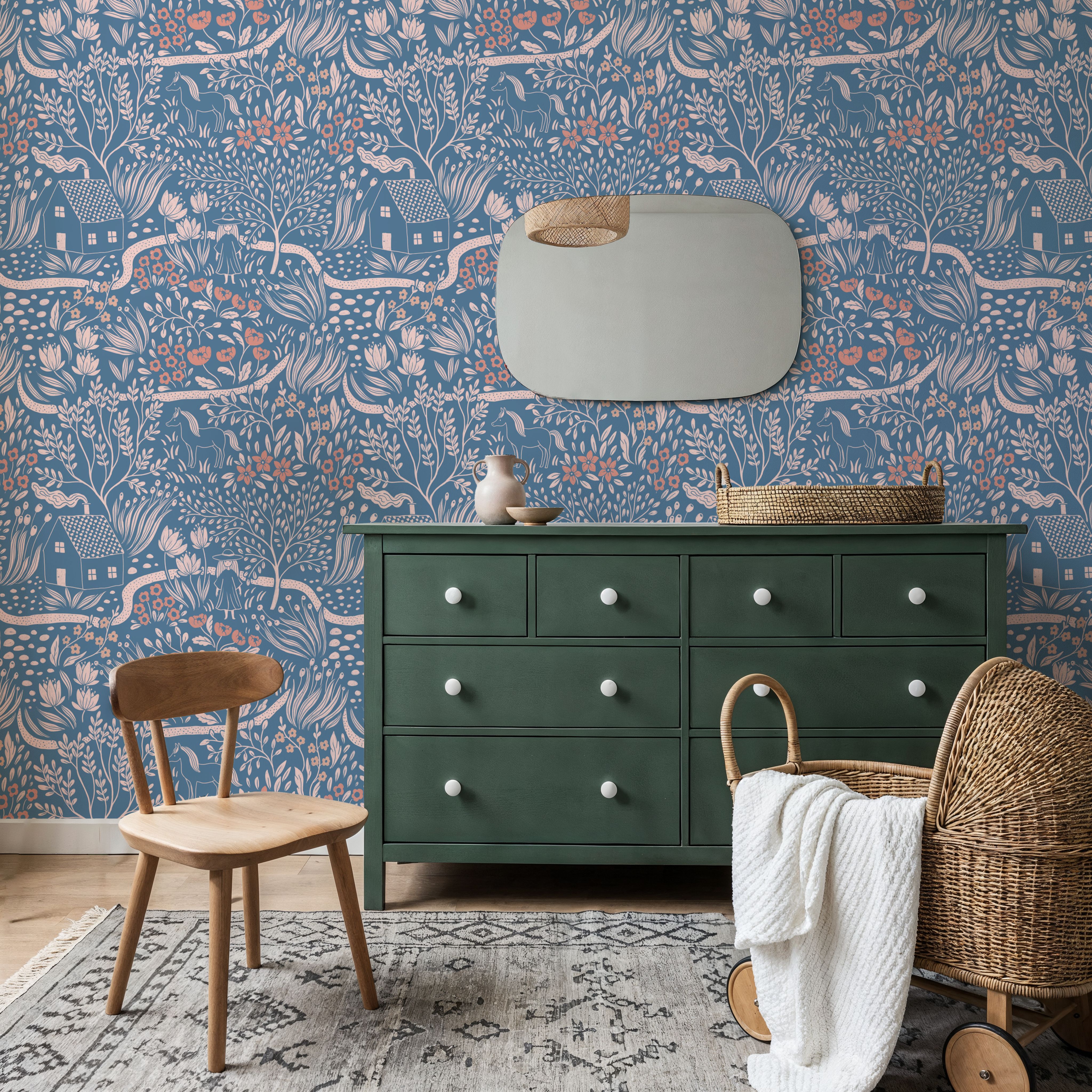 Countryside, Pink on Blue