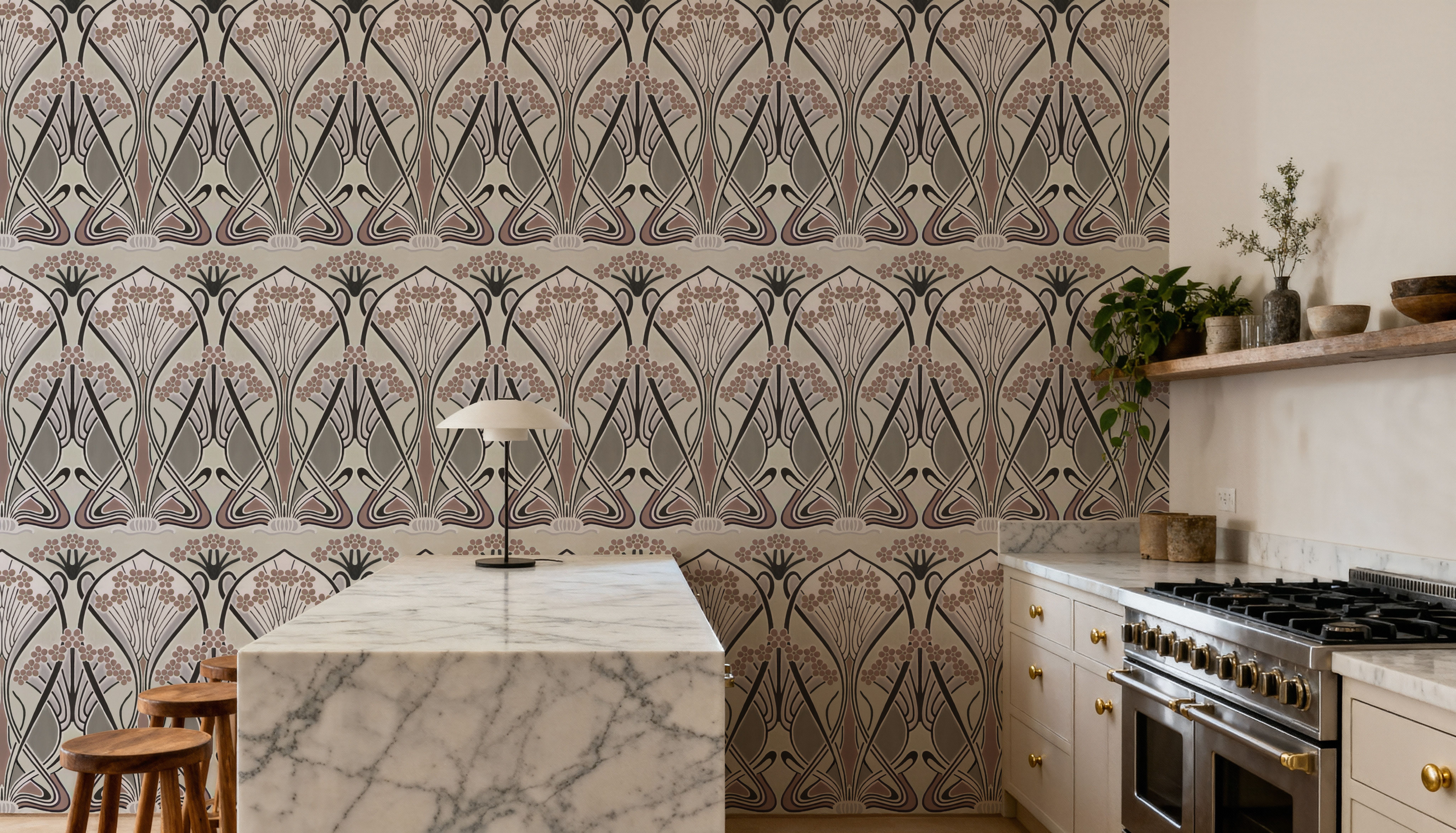 Floral Art Deco Aura, Sand, Carte da parati