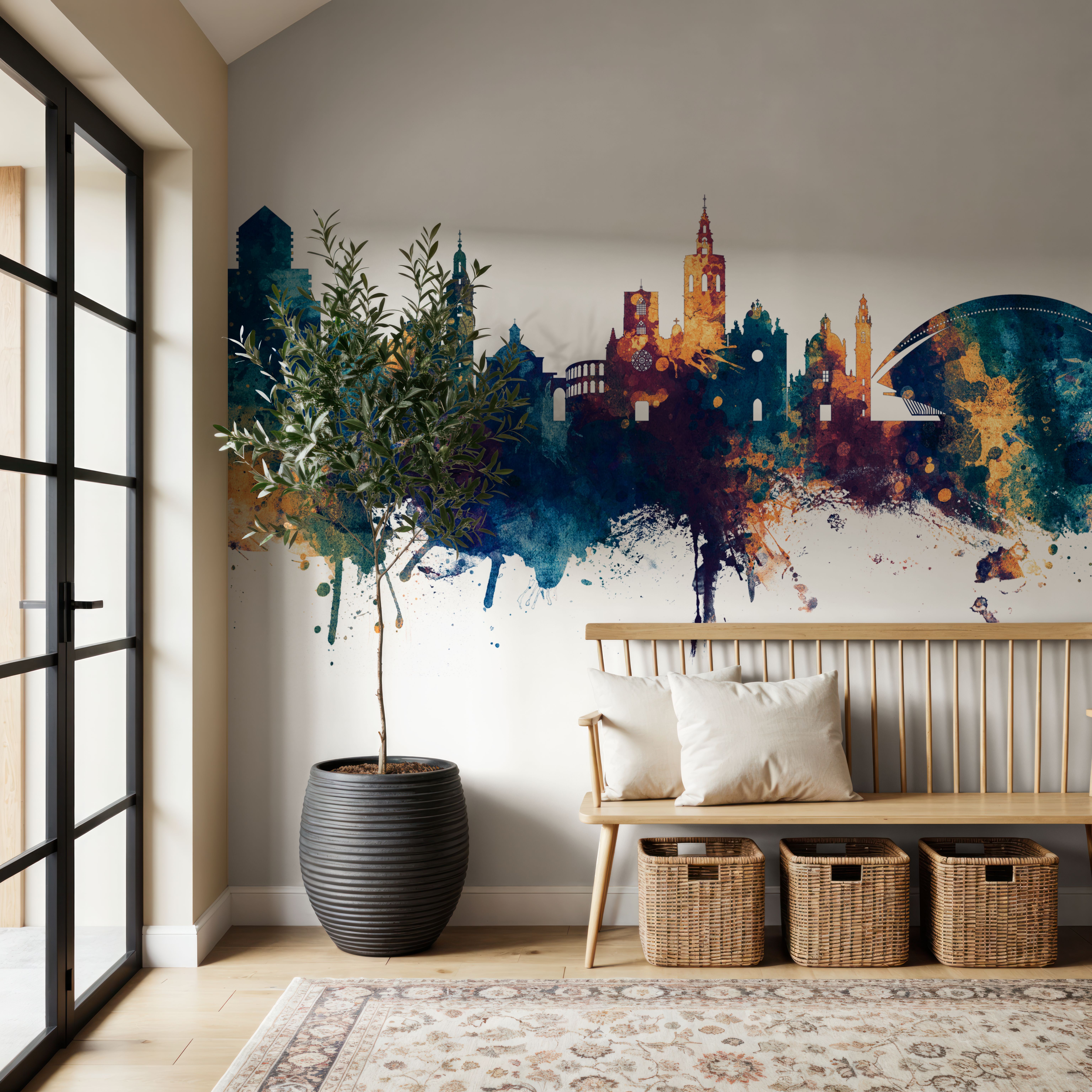 Wall Mural - Valencia Spain Skyline Blue & Bronze - Offices - Wallism US - Premium, Textured or Peel & Stick