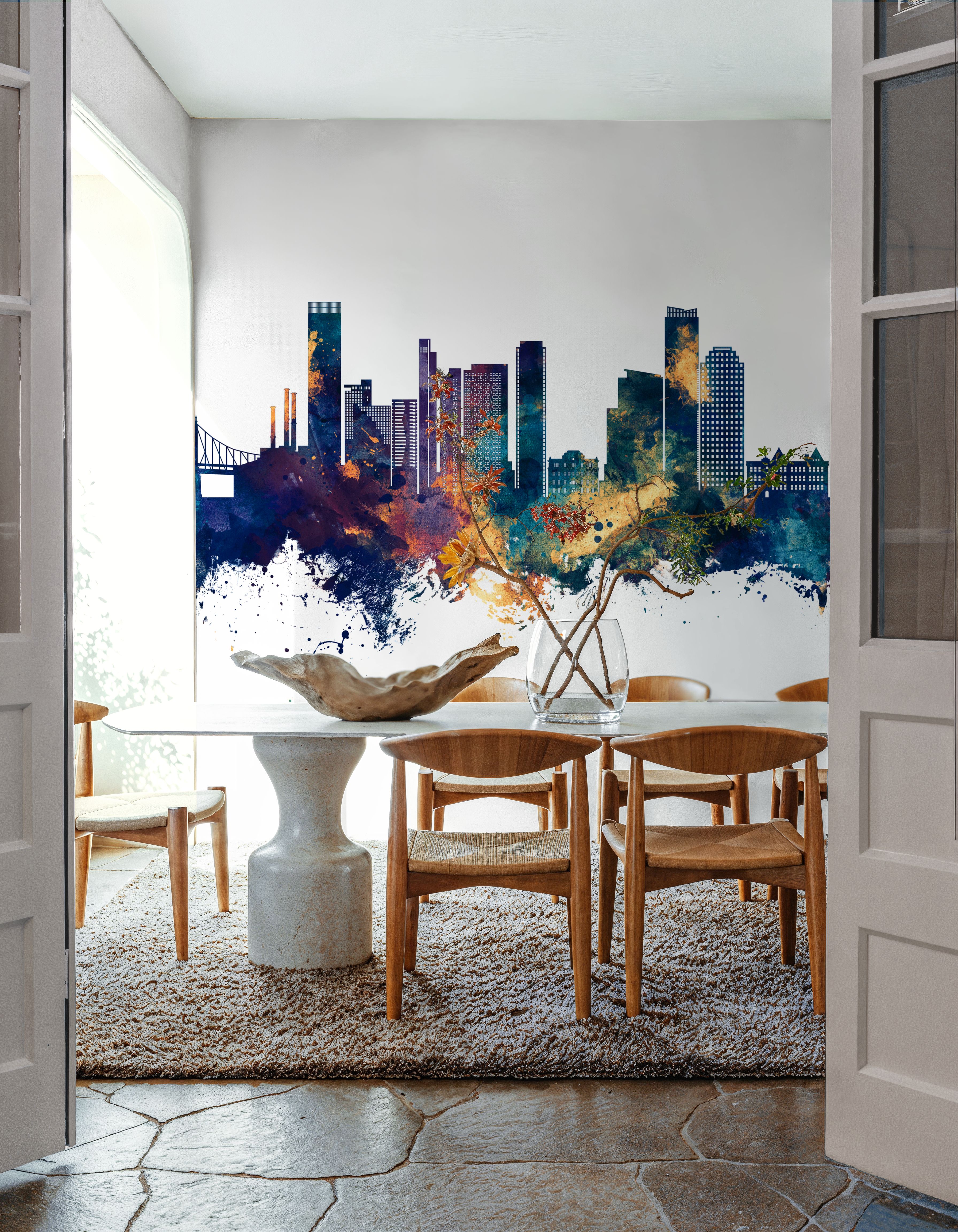 Queens New York Skyline Blue & Bronze