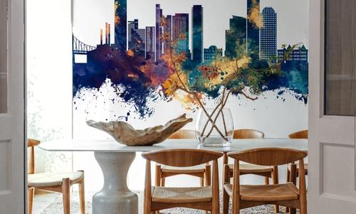 Queens New York Skyline Blue & Bronze