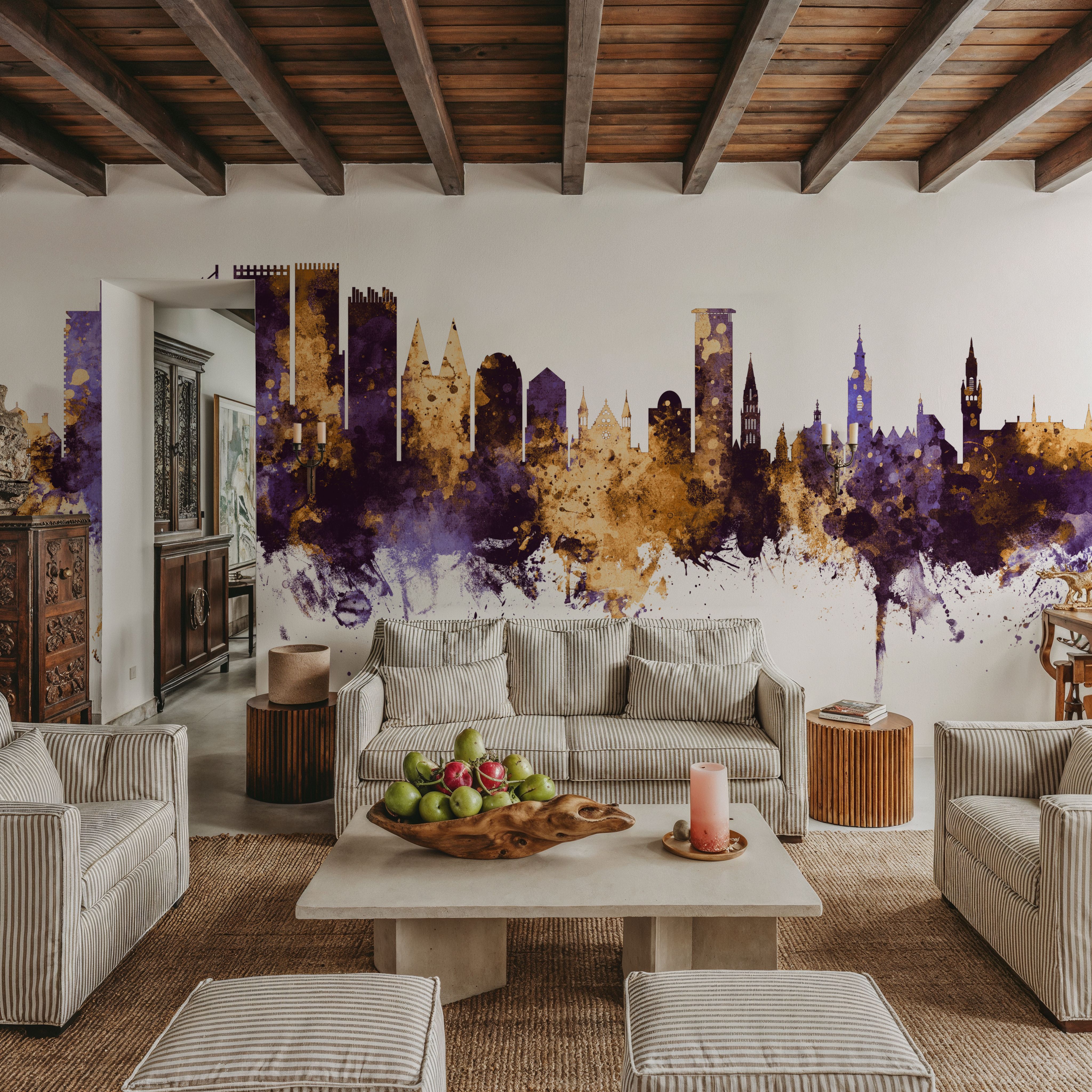 The Hauge Netherlands Skyline Purple & Gold