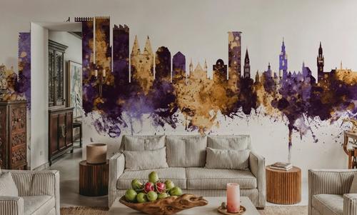 The Hauge Netherlands Skyline Purple & Gold