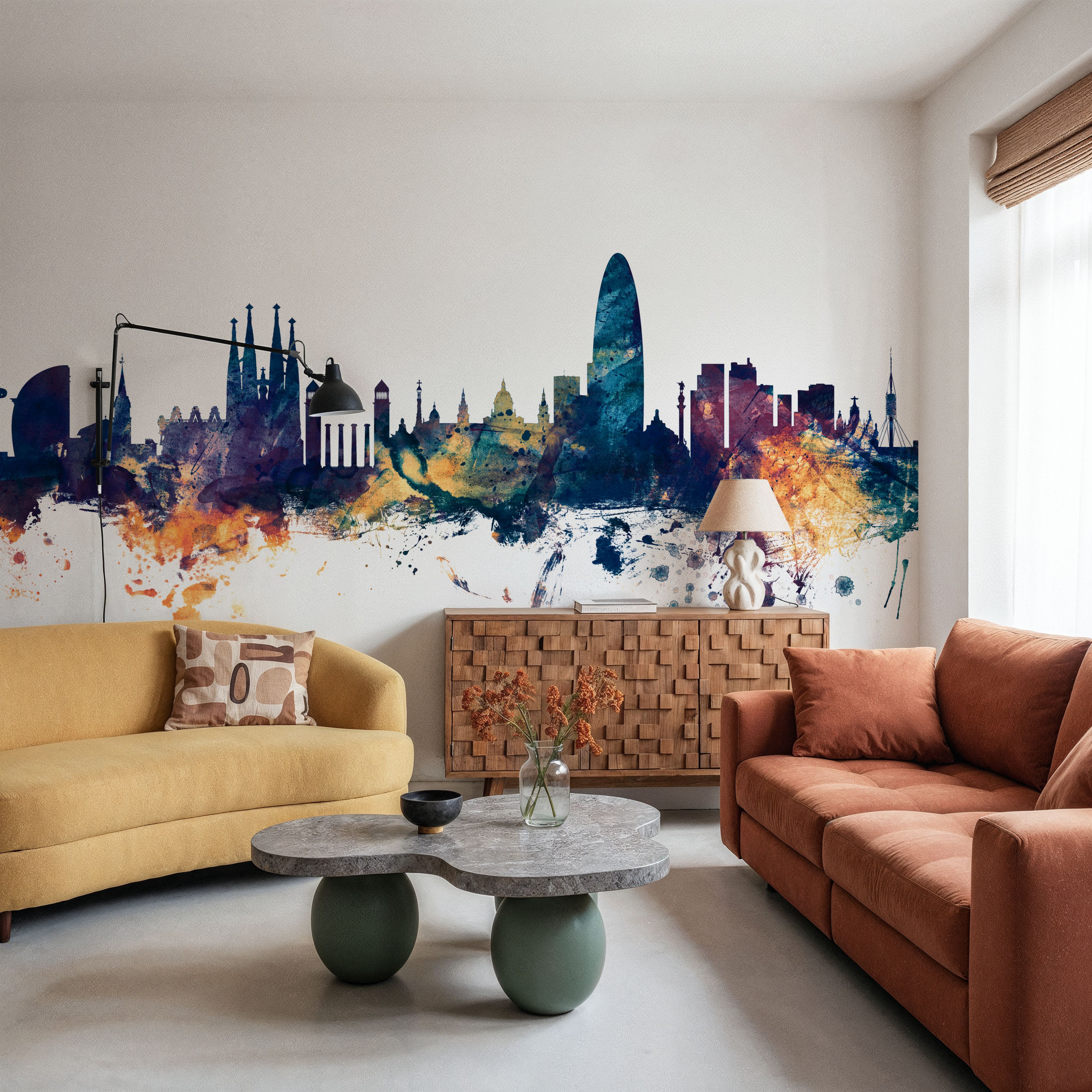 Barcelona Skyline Blue & Bronze