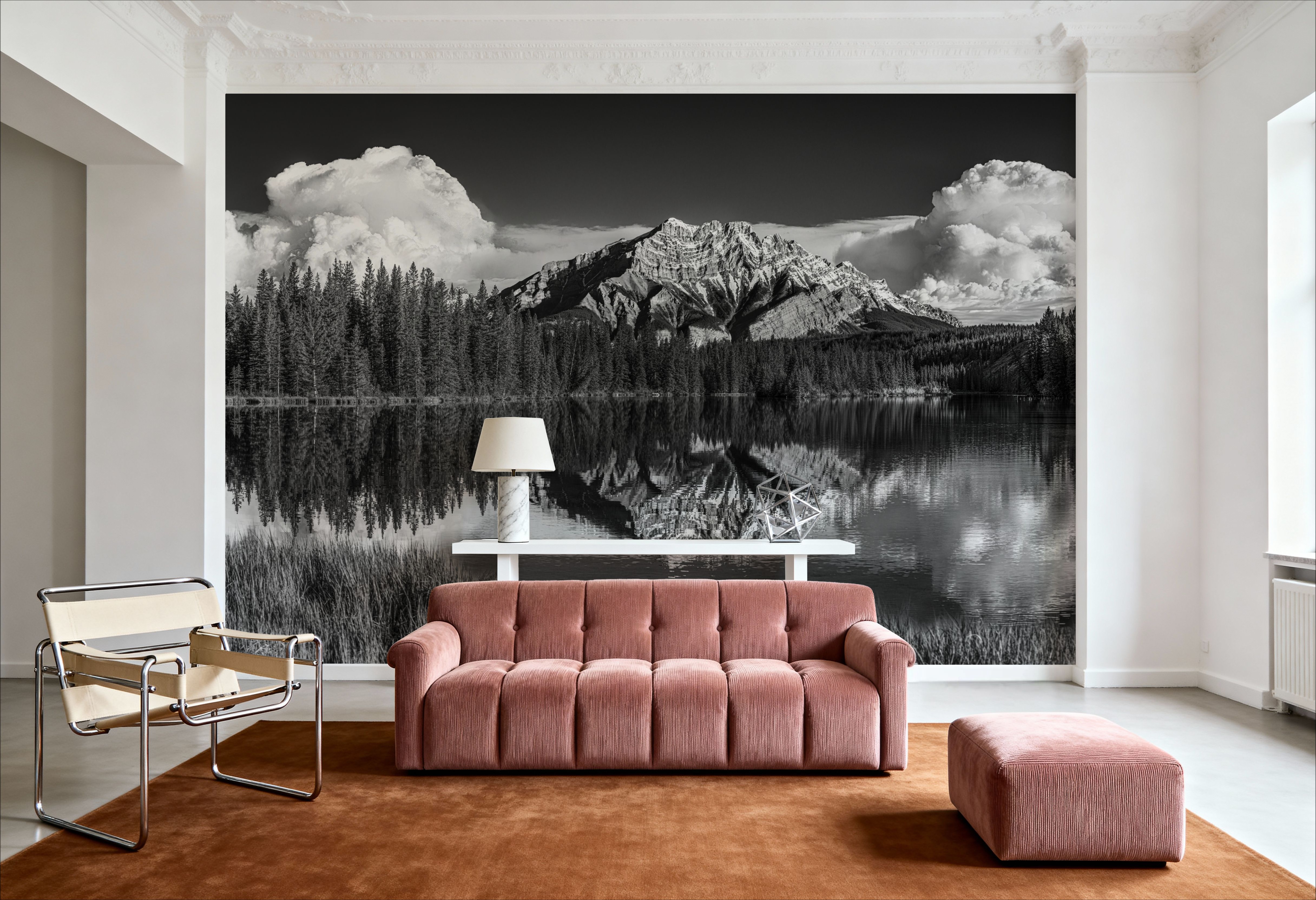 Cascade Mountain Reflection BW