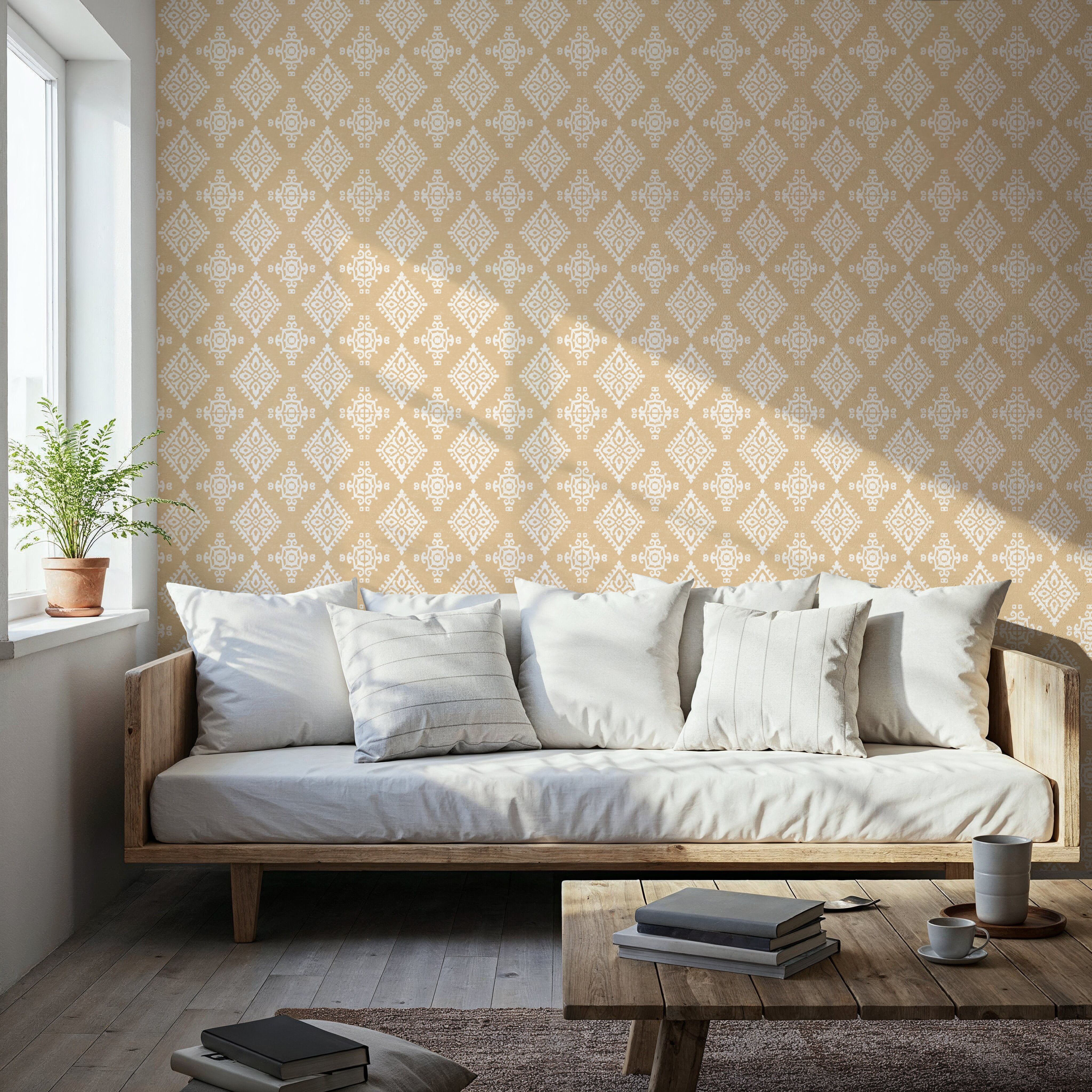 Atlantic Breeze Beige Tapete | Ikat-Muster