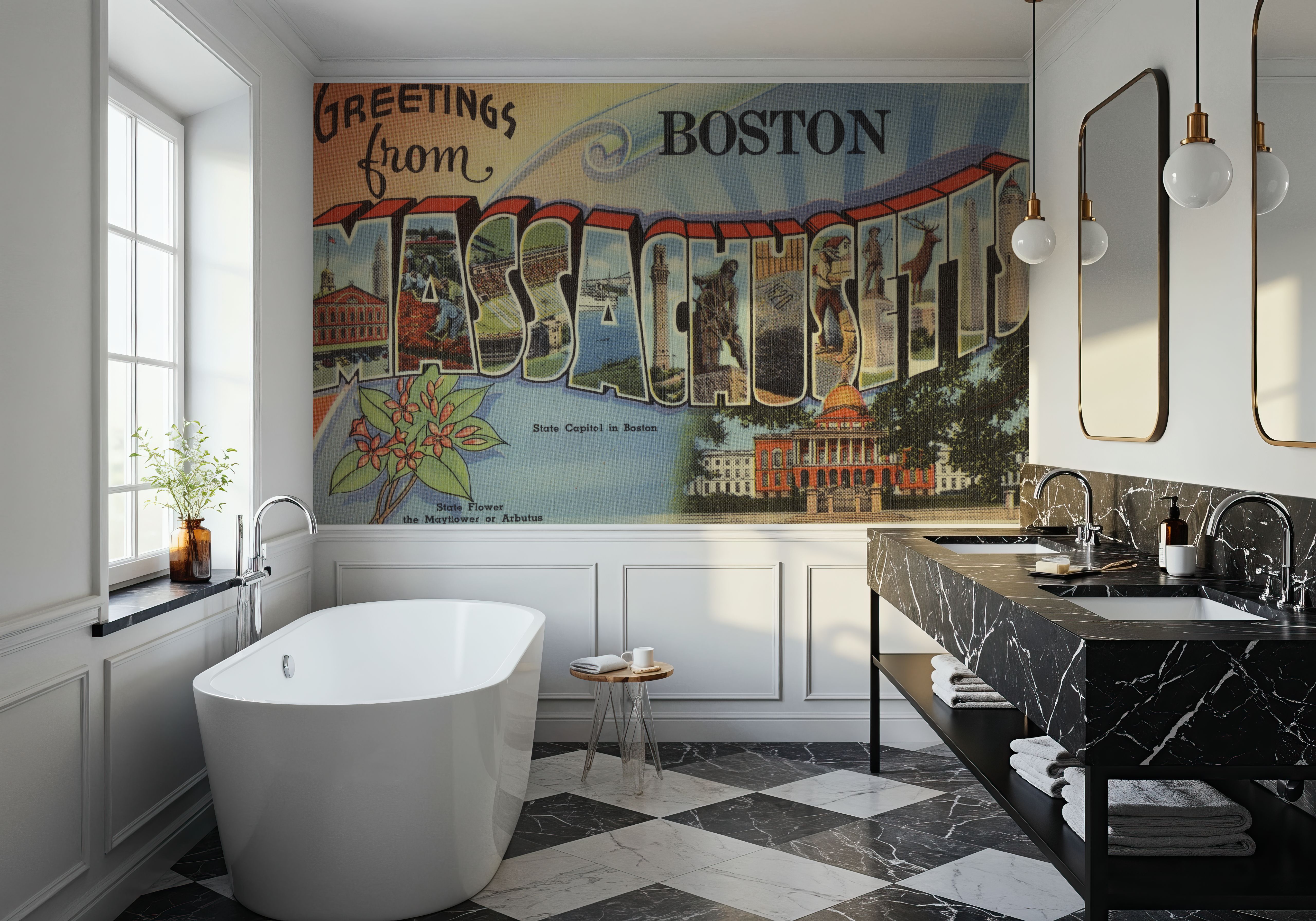 Greetings from Massachusetts - Screenprint Postcard