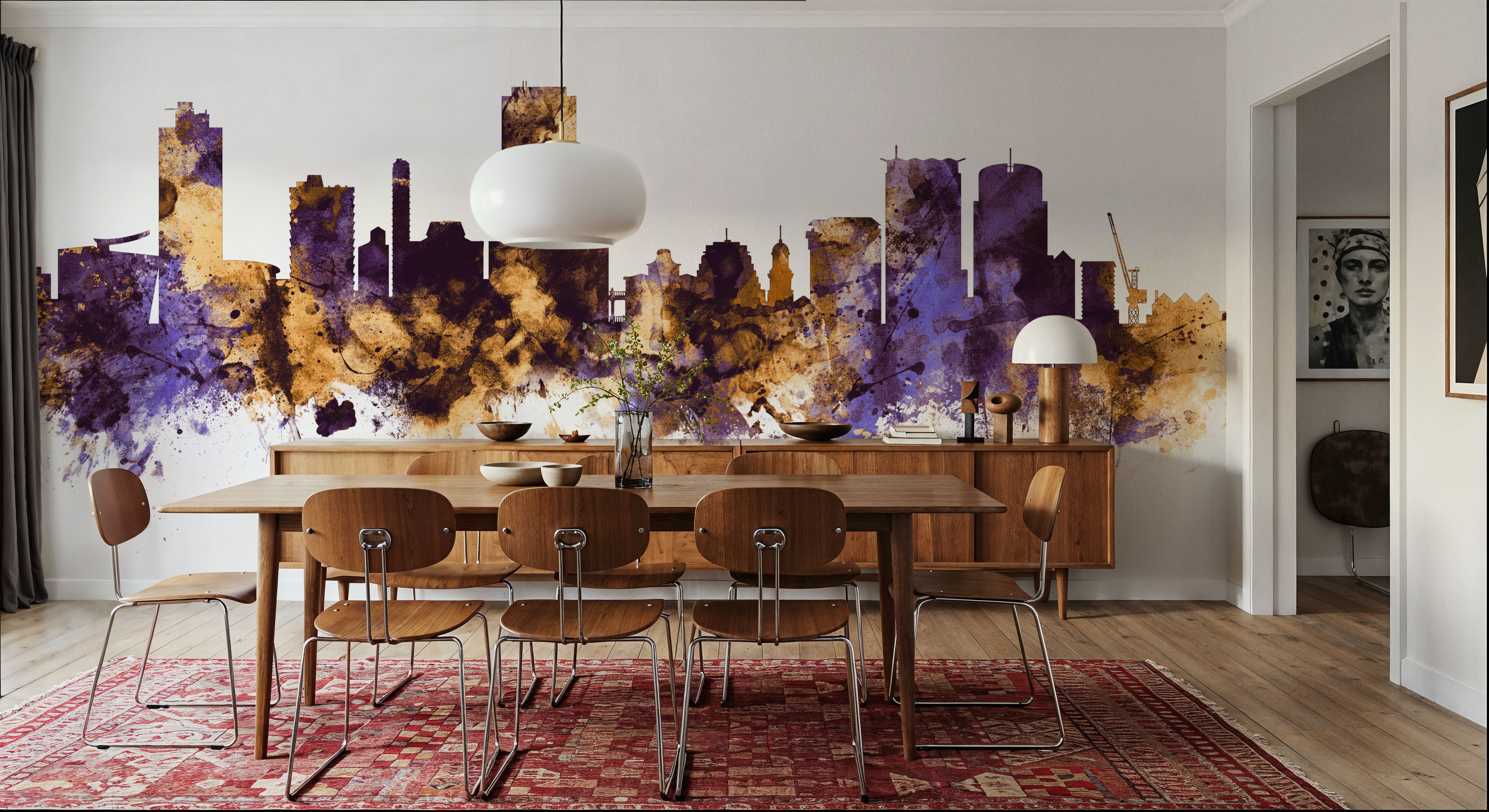 Wellington New Zealand Skyline Purple & Gold, Wallpaper