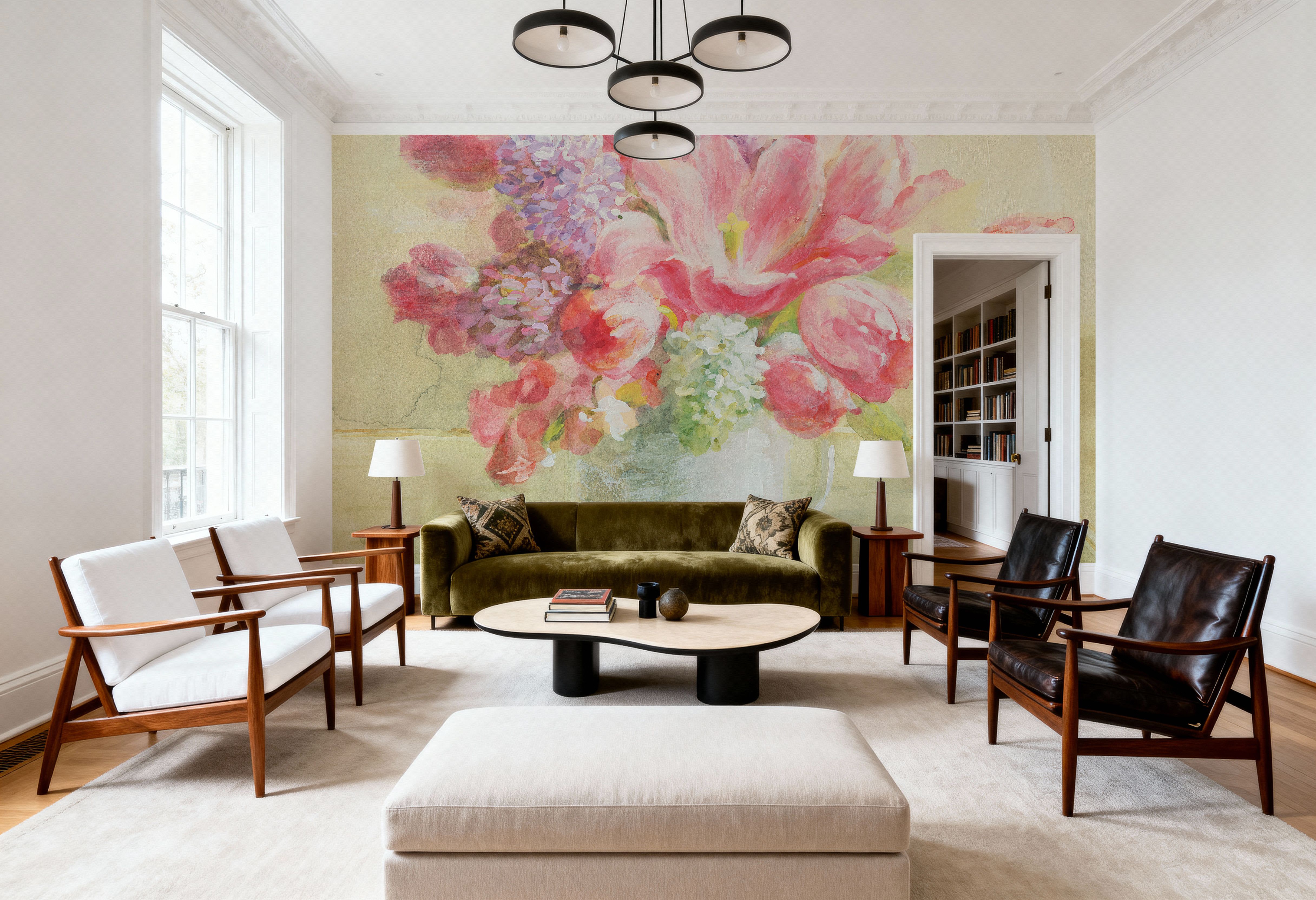 Tulips and Hyacinths on White, Behang