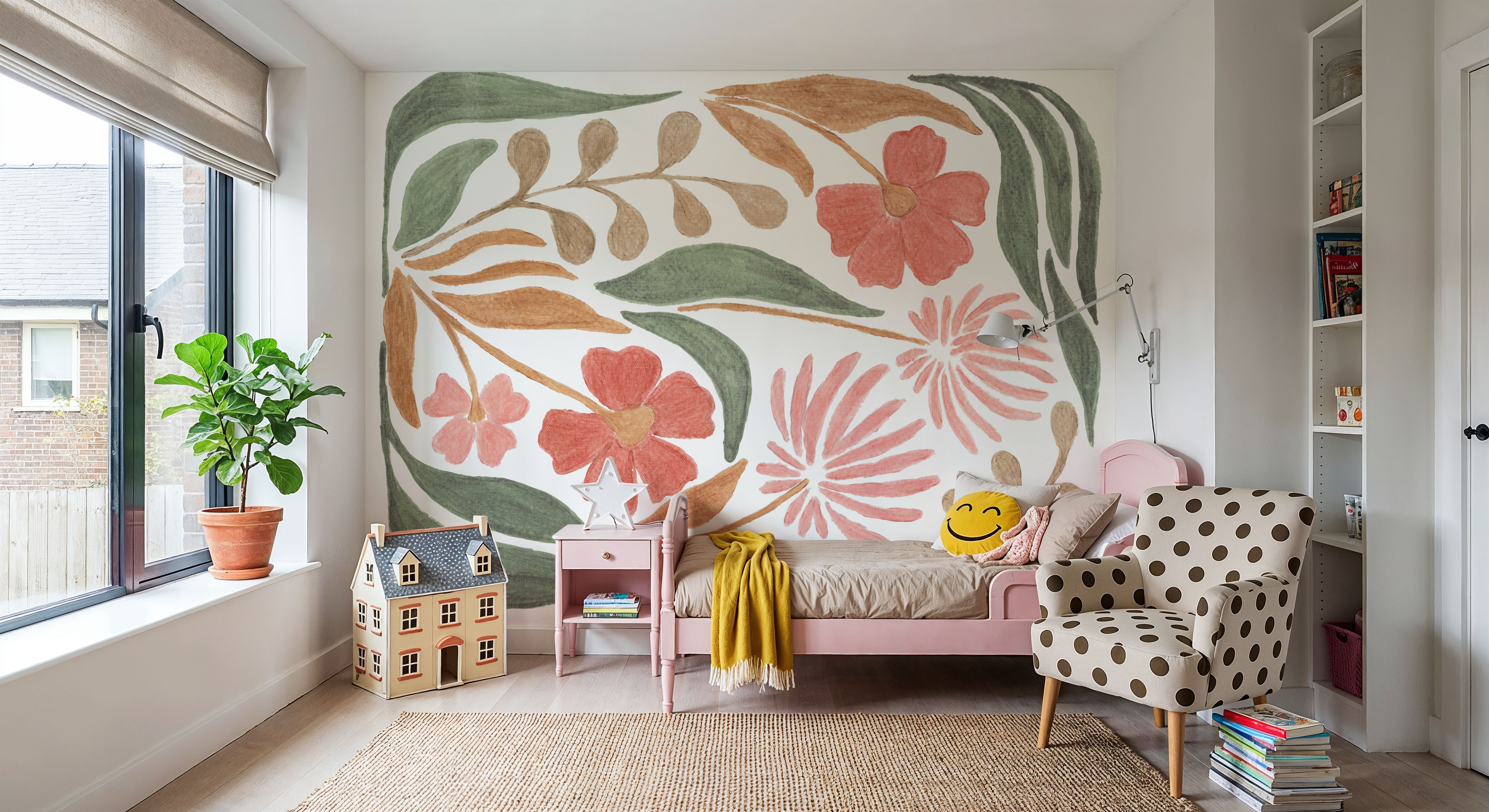 Floral Abstract II on White, Behang