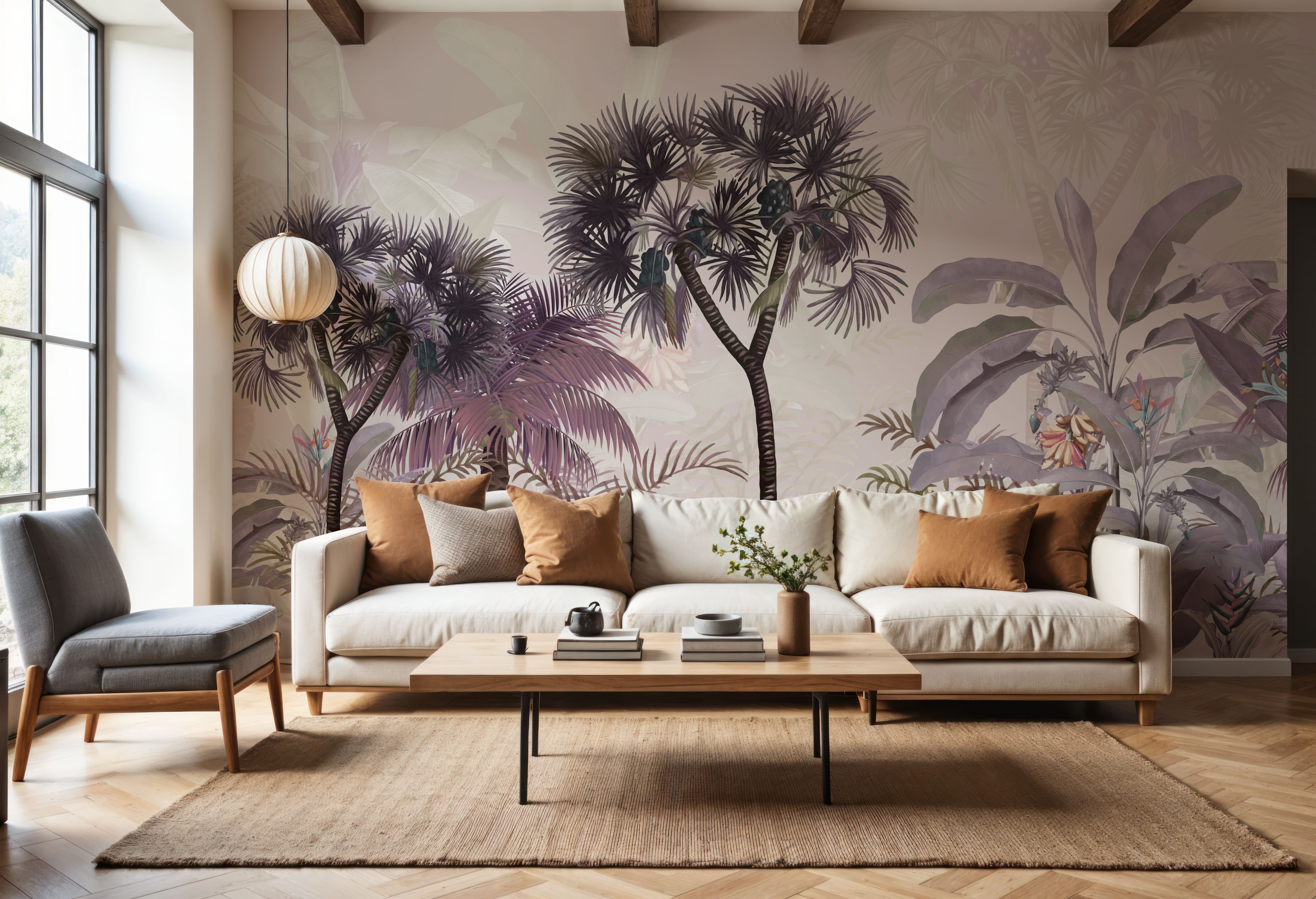 Tropical Forest Strolls Light Purple, Papier peint