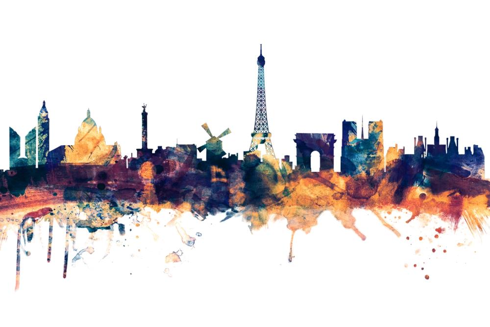 Paris Skyline Blue & Bronze