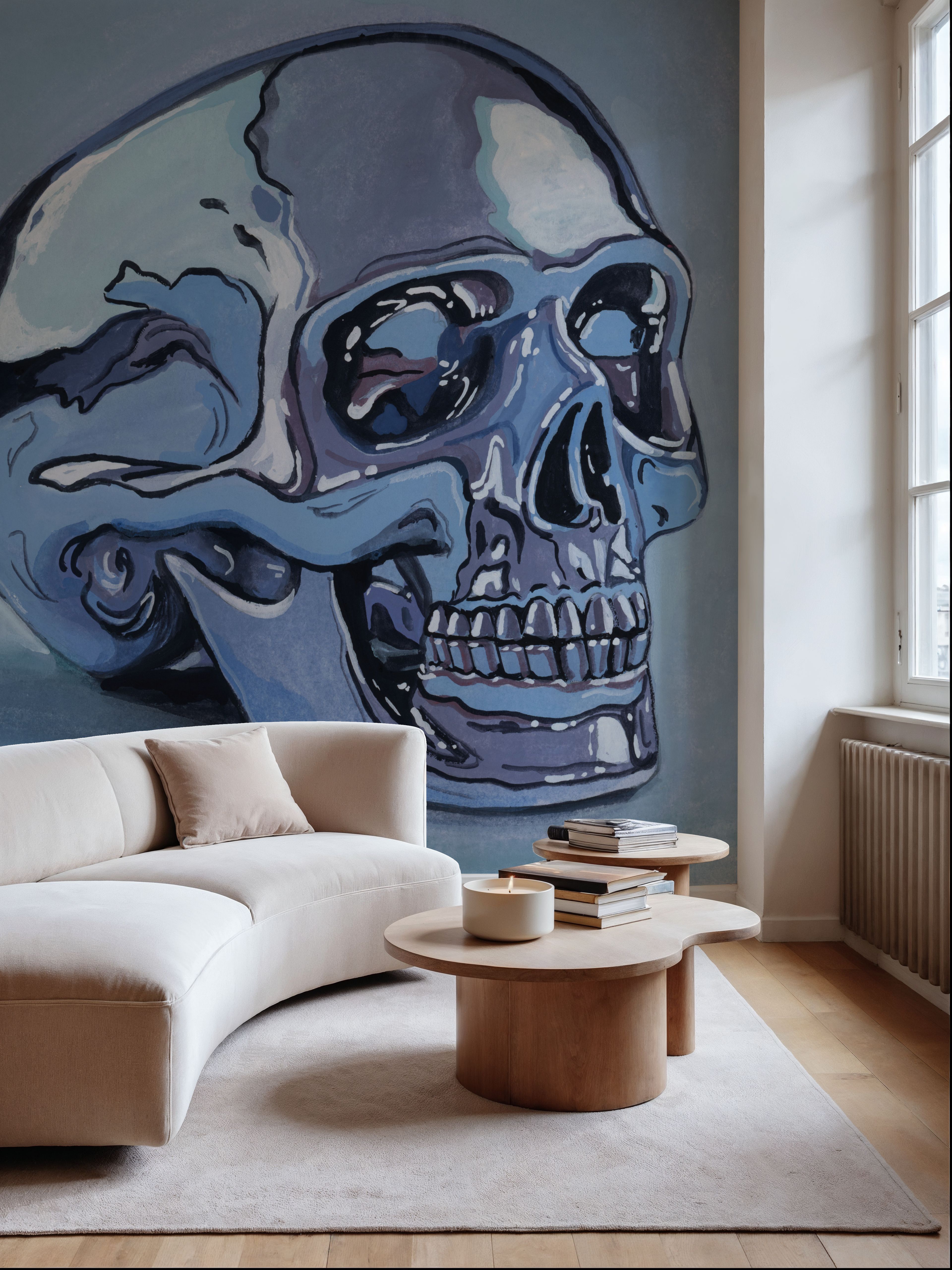 Wall Mural - Silver Skull Study - Holiday Pop mural wallpaper - Blue - Dining Room - Wallism US - Premium, Textured or Peel & Stick
