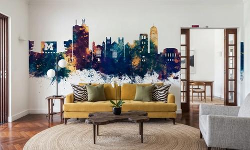 Ann Arbor Michigan Skyline Blue & Bronze