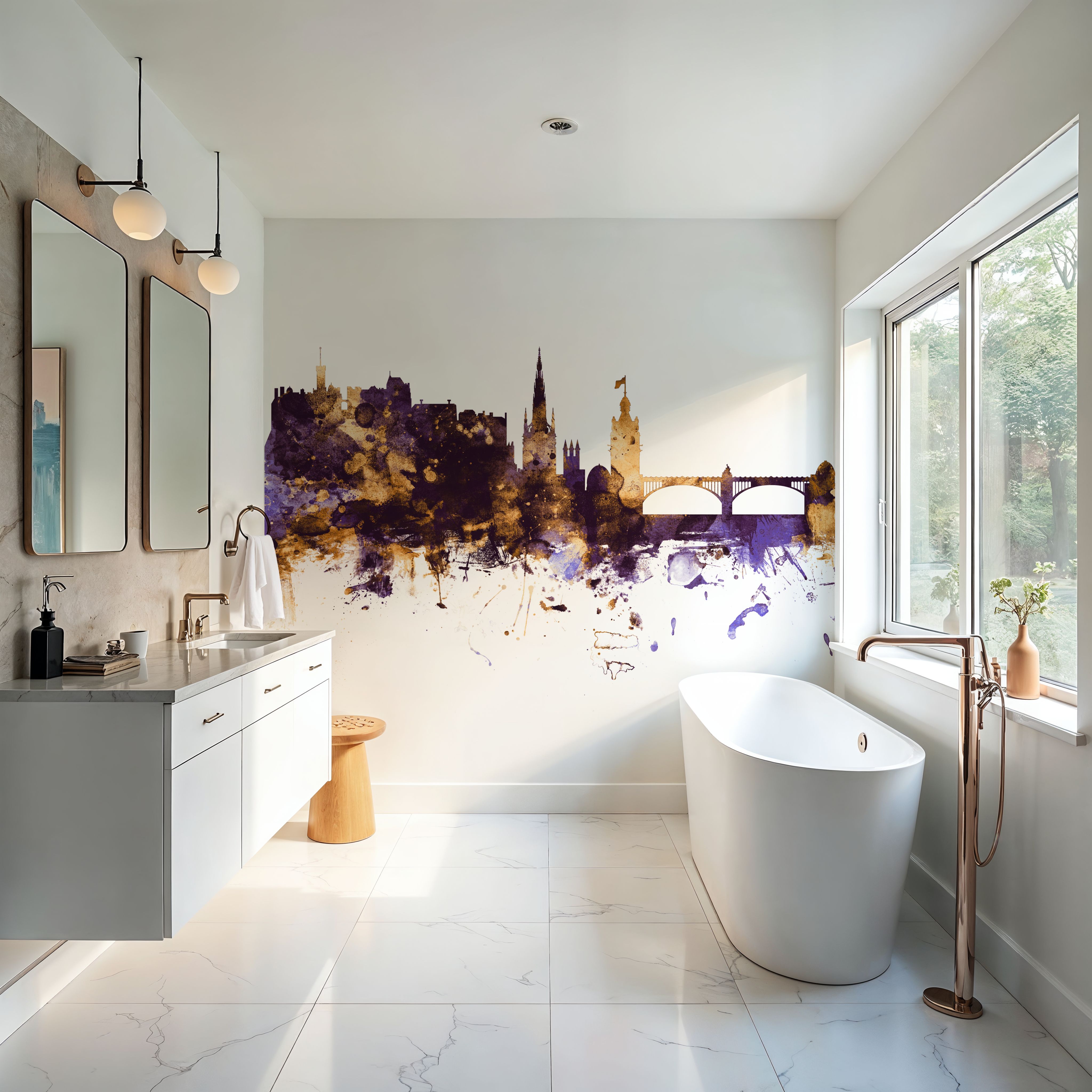 Edinburgh Scotland Skyline Purple & Gold