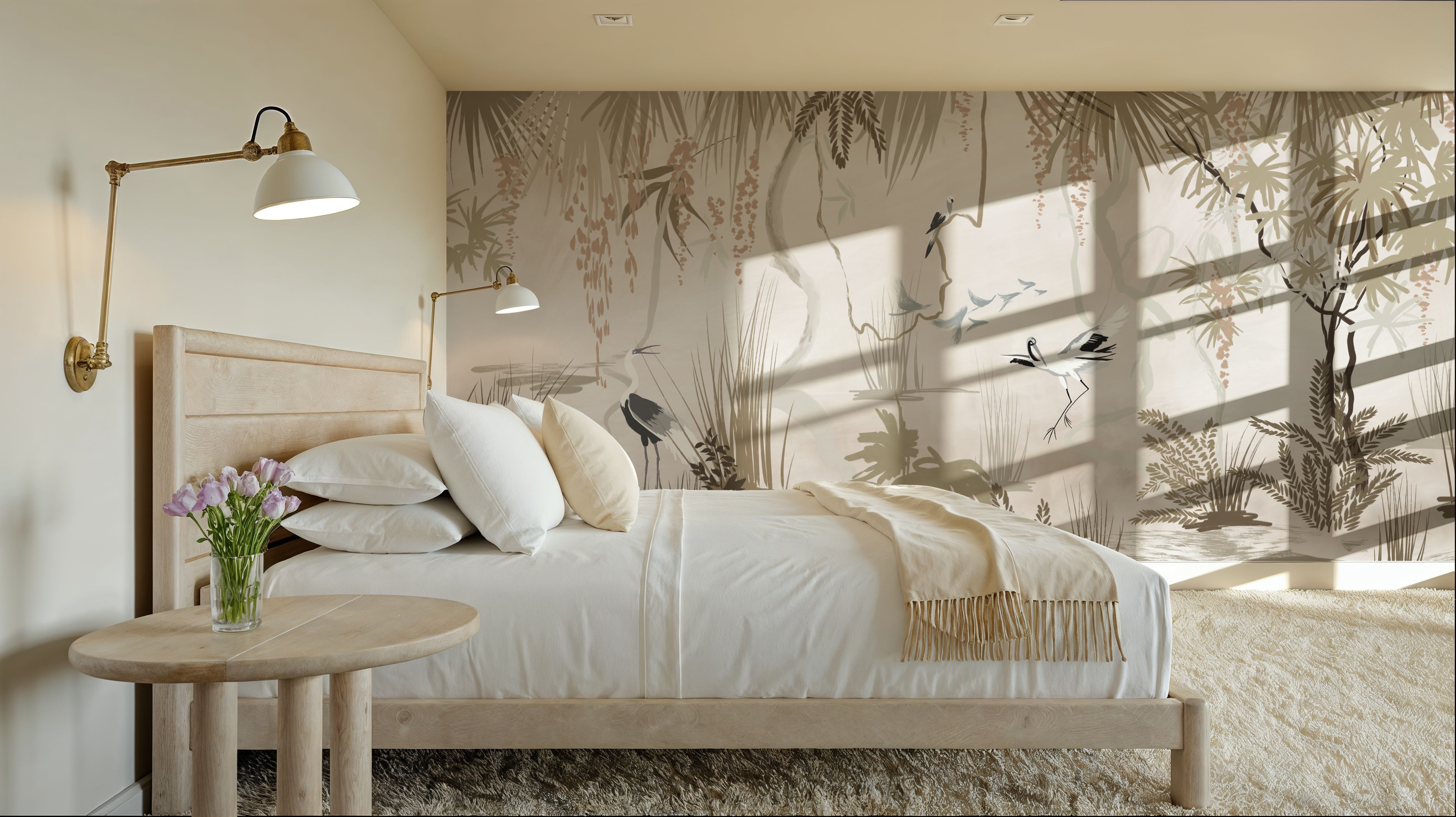 Painted Herons Scenery, Beige