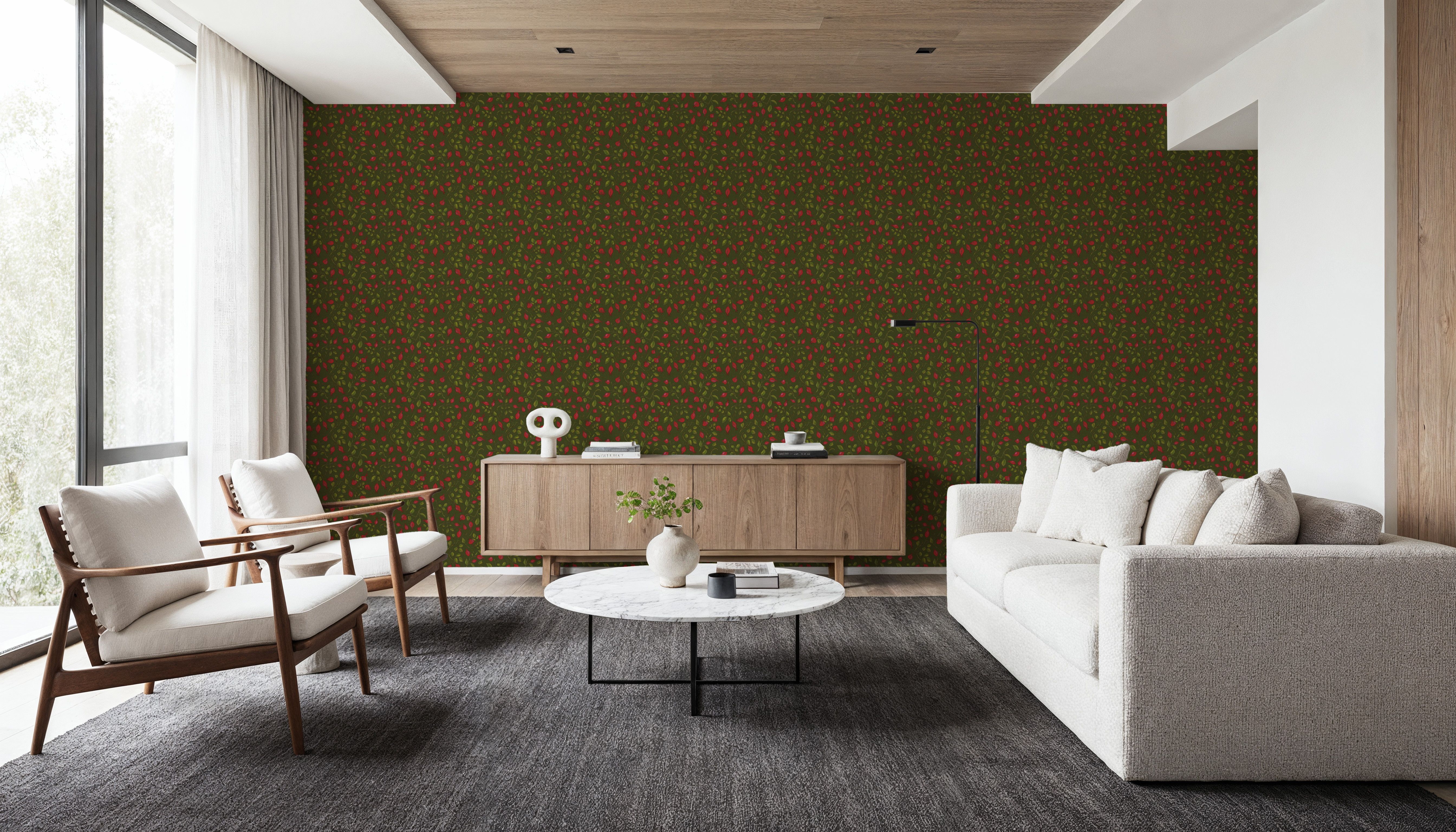 Rosehips, Coral on Olive