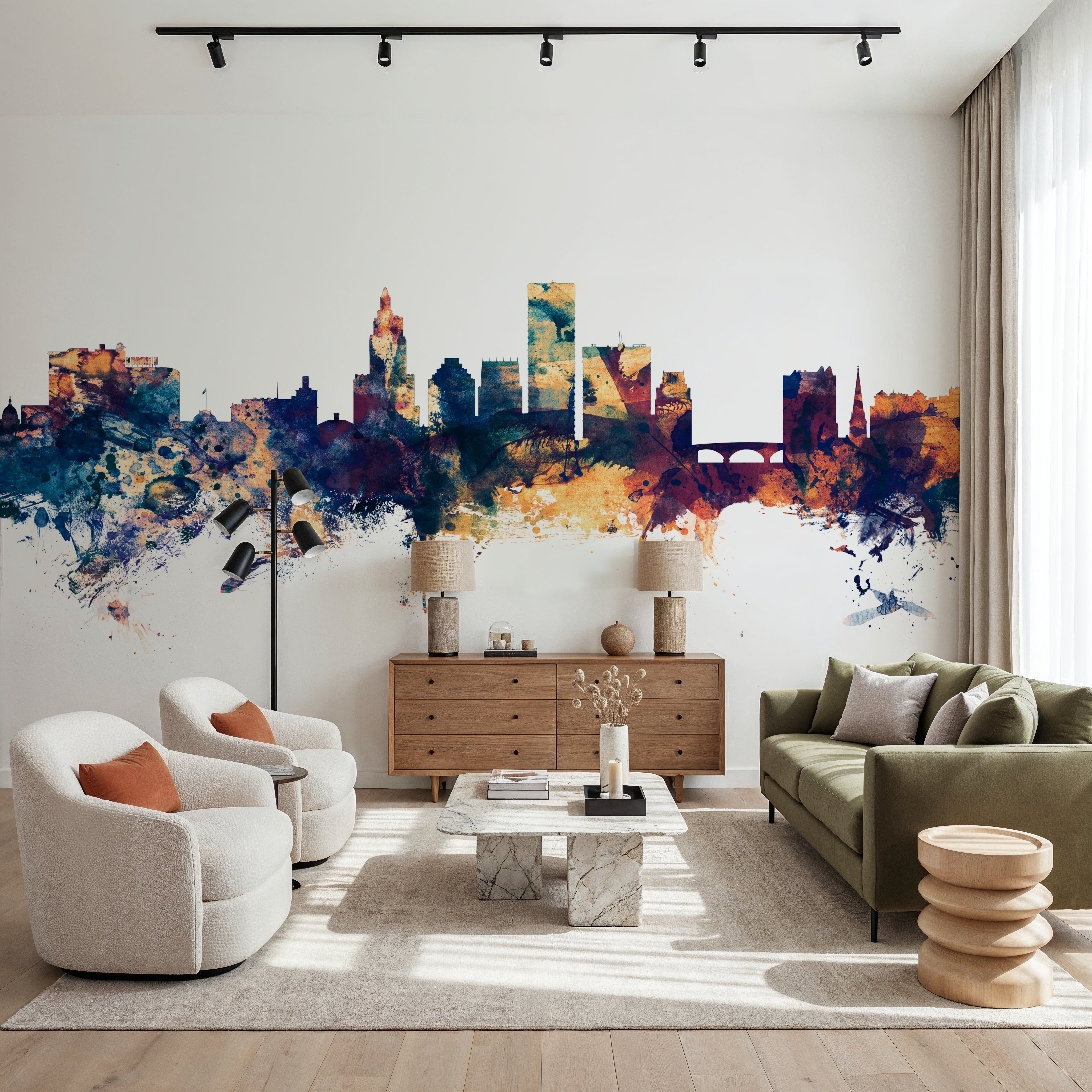 Providence Rhode Island Skyline Blue & Bronze