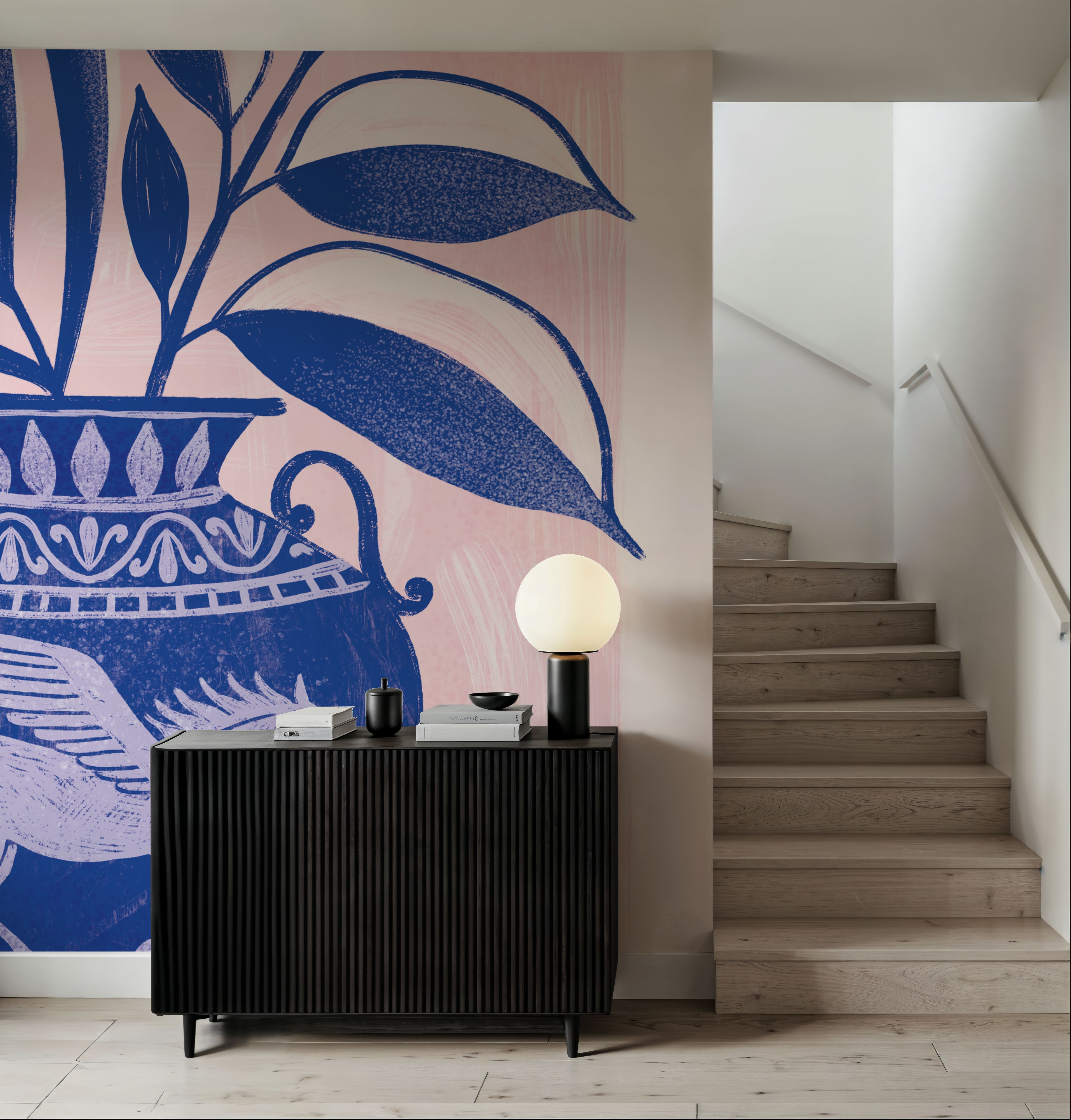 Mural de parede - Fine Art Vase I - Folk Gráficos - Azul - Quarto - Wallism Portugal - Autoadesiva ou cola para parede