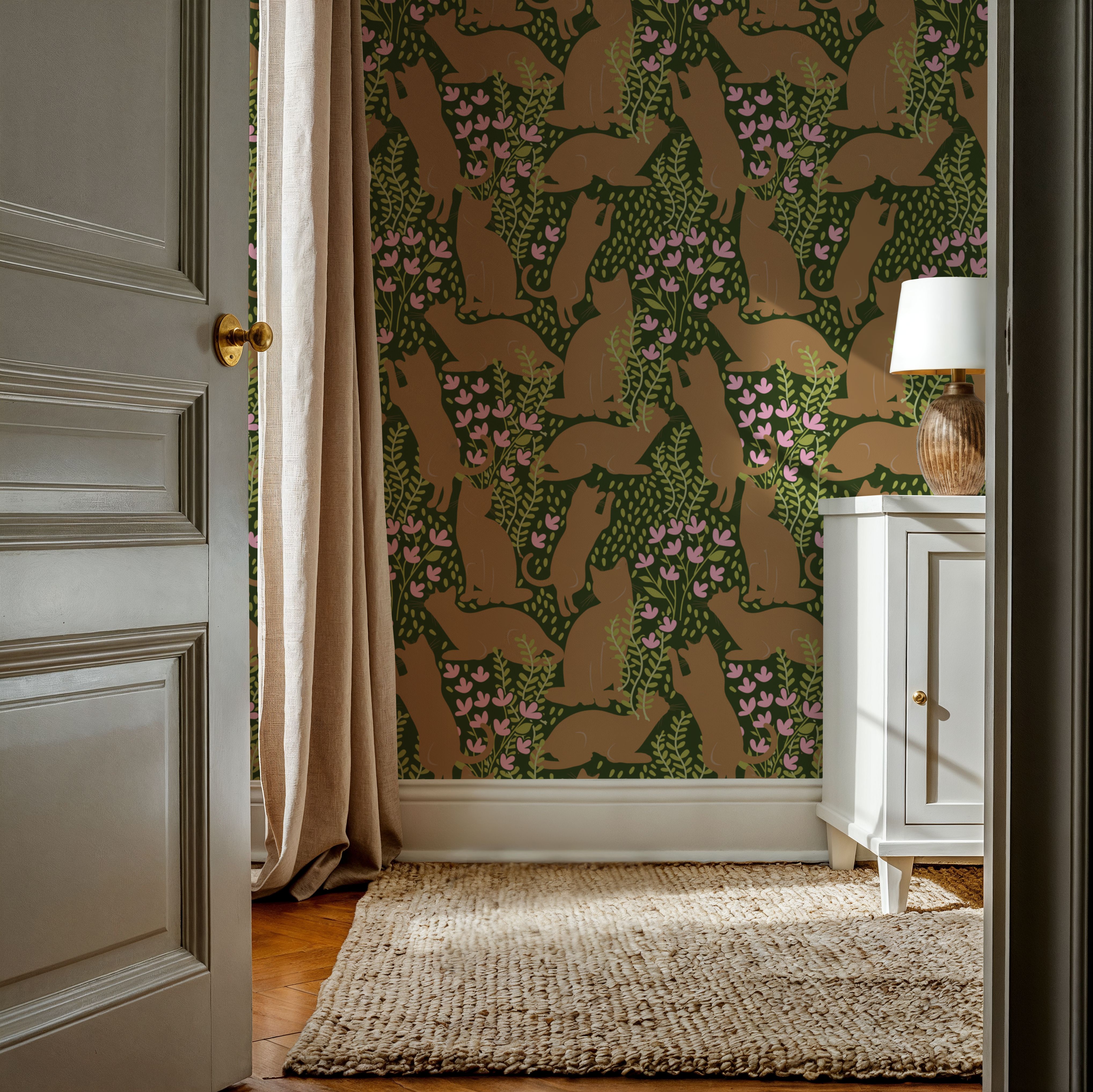 Hunters in The Garden, Green & Beige