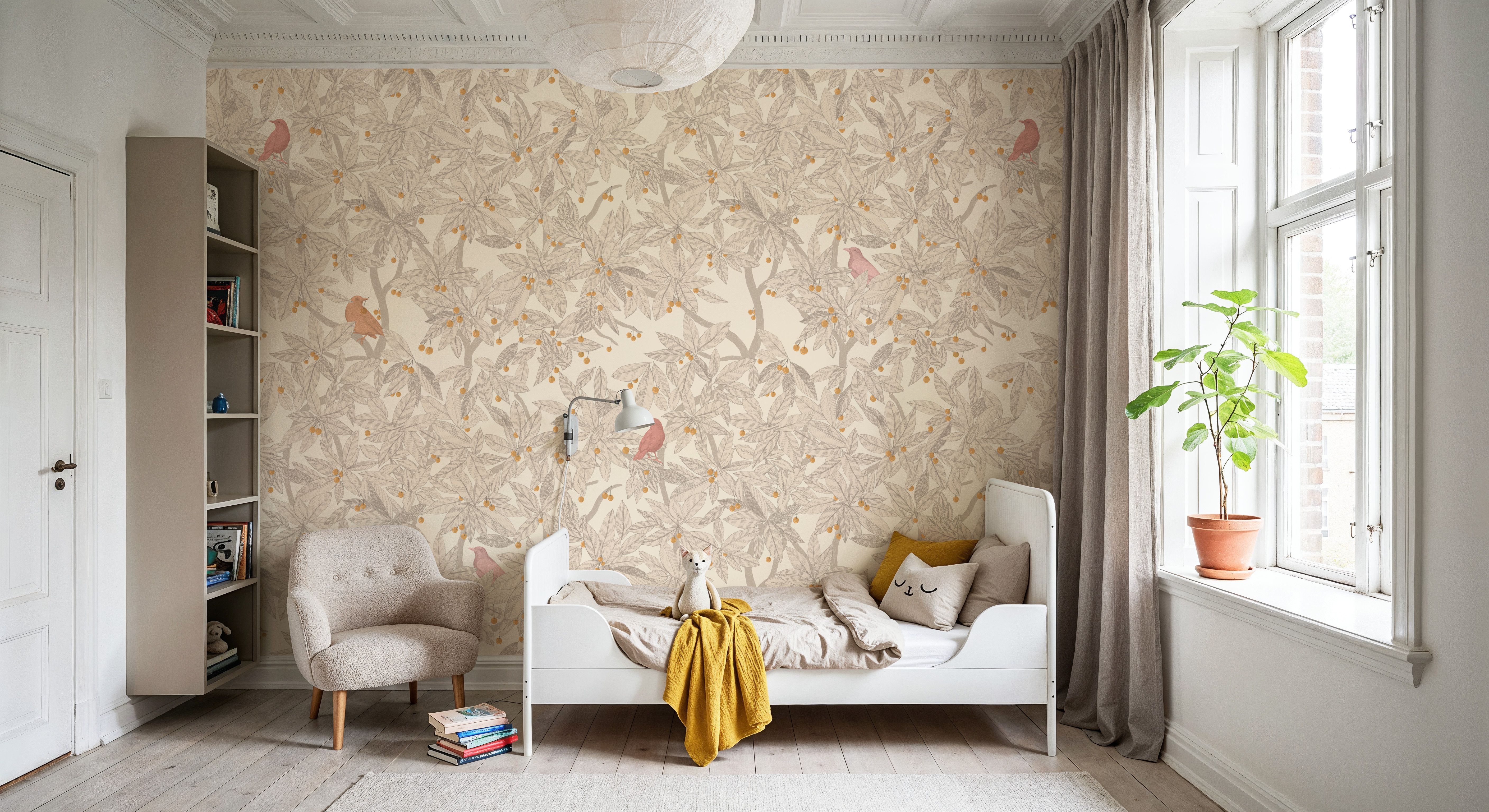 Cherry Tree Birds, Beige