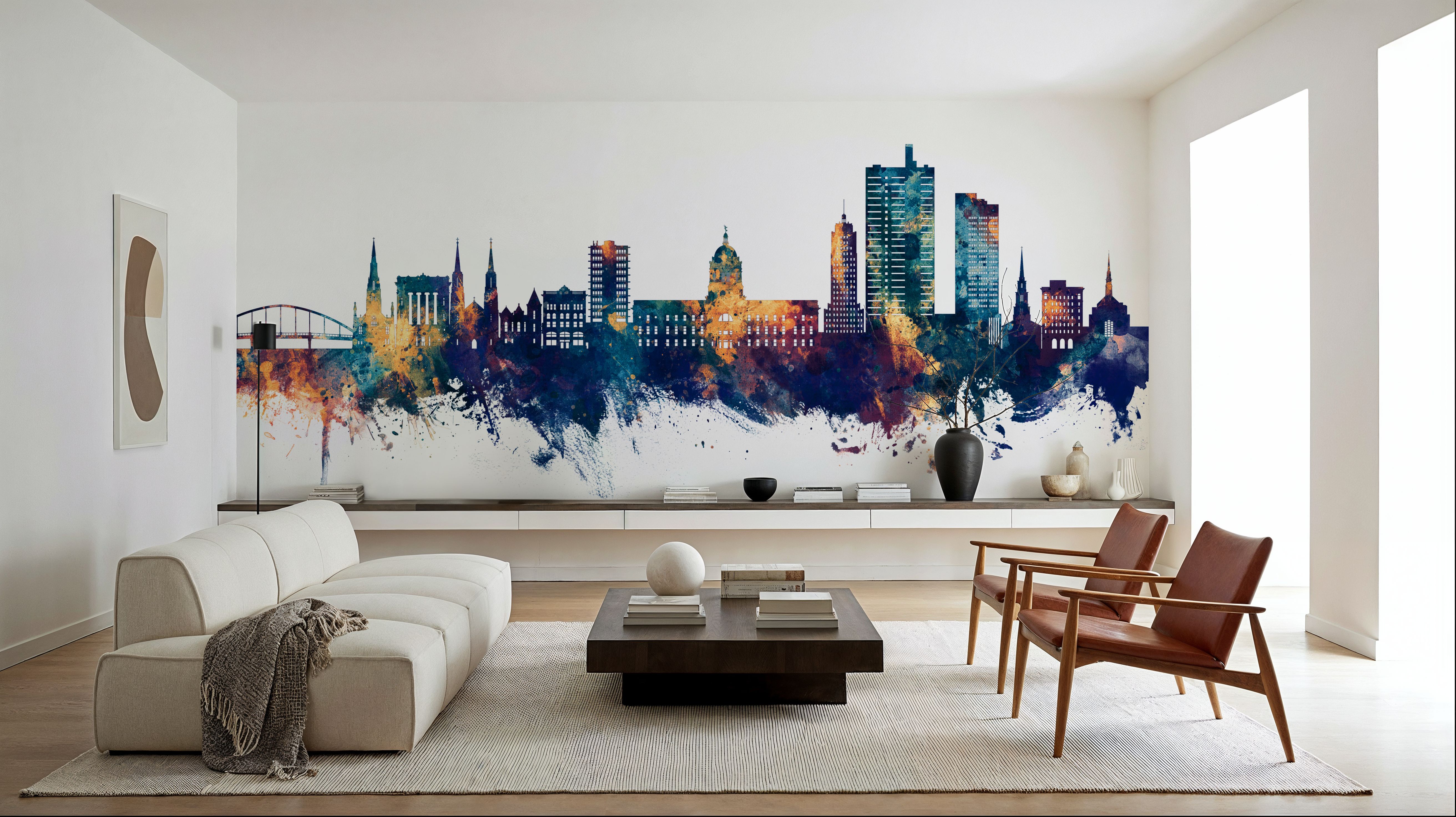 Fort Wayne Indiana Skyline Blue & Bronze, Tapeten