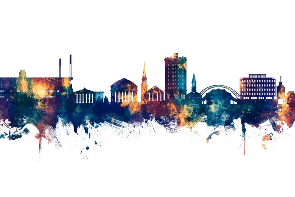 Charlottesville Virginia Skyline Blue & Bronze