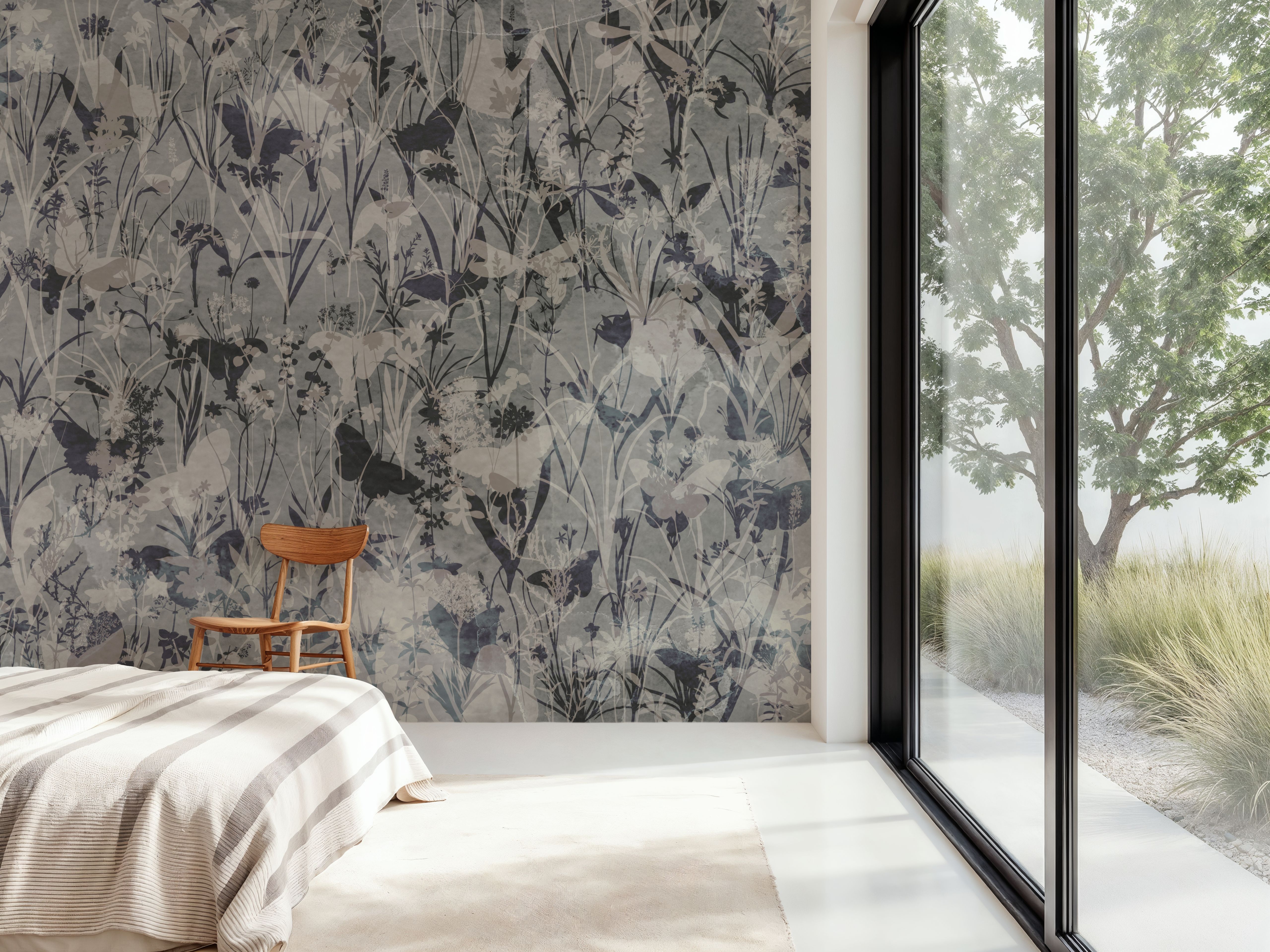 Herbals and Butterflies Double Silhouette Black