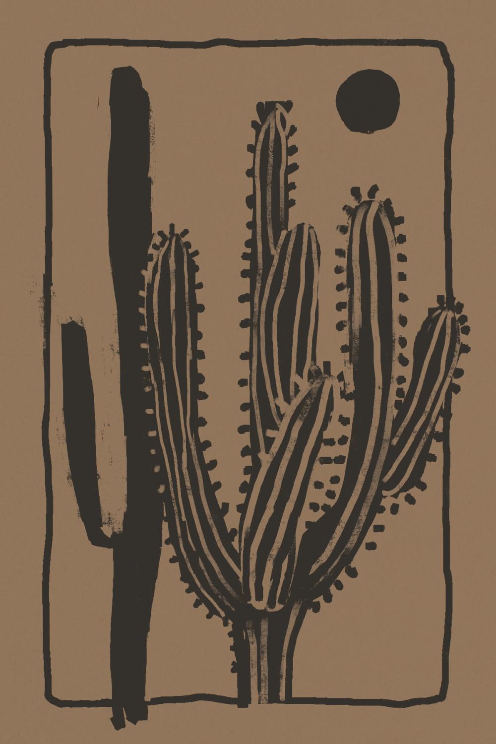 Woodcut Cactus II Natural