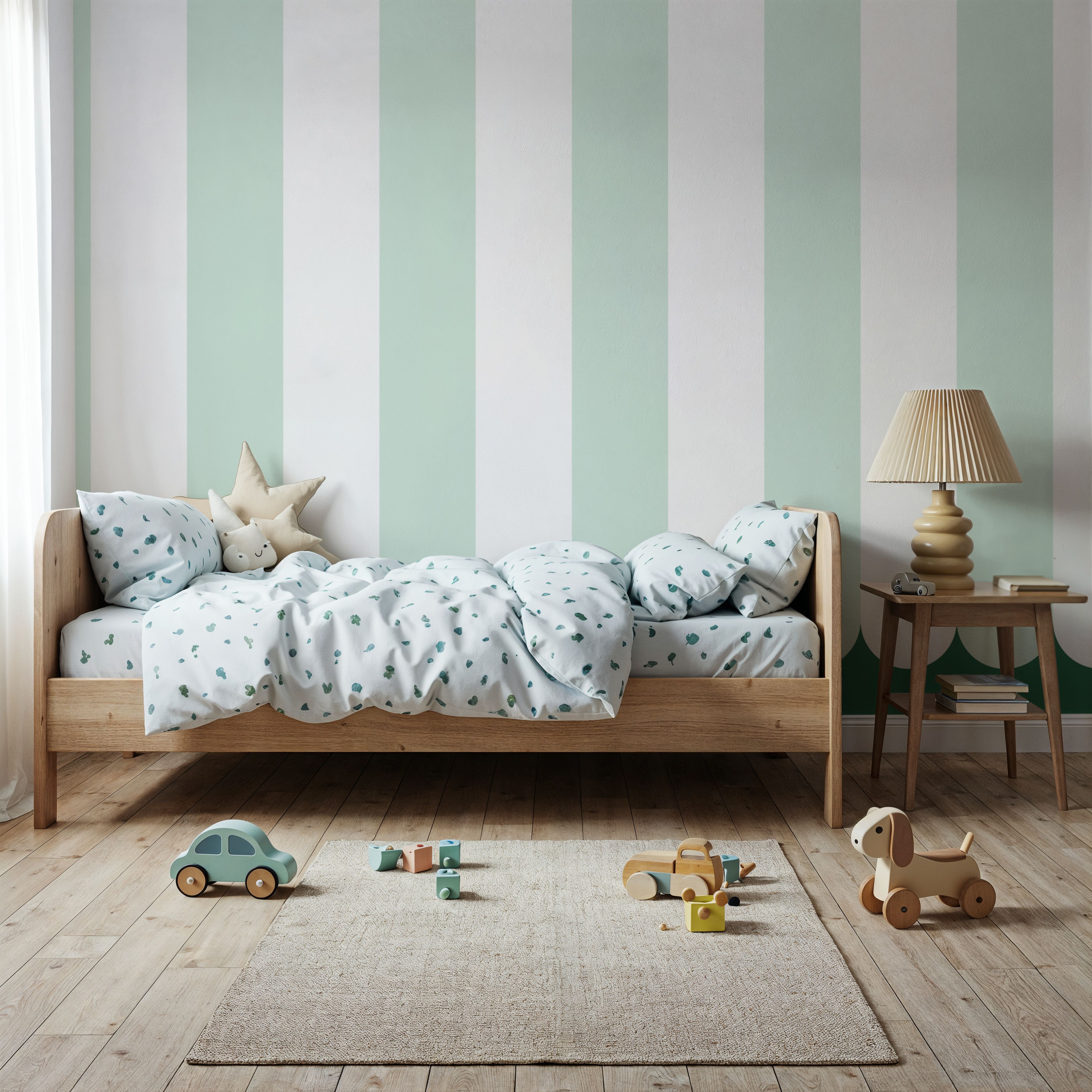Scalloped Circus Stripes, Mint Green
