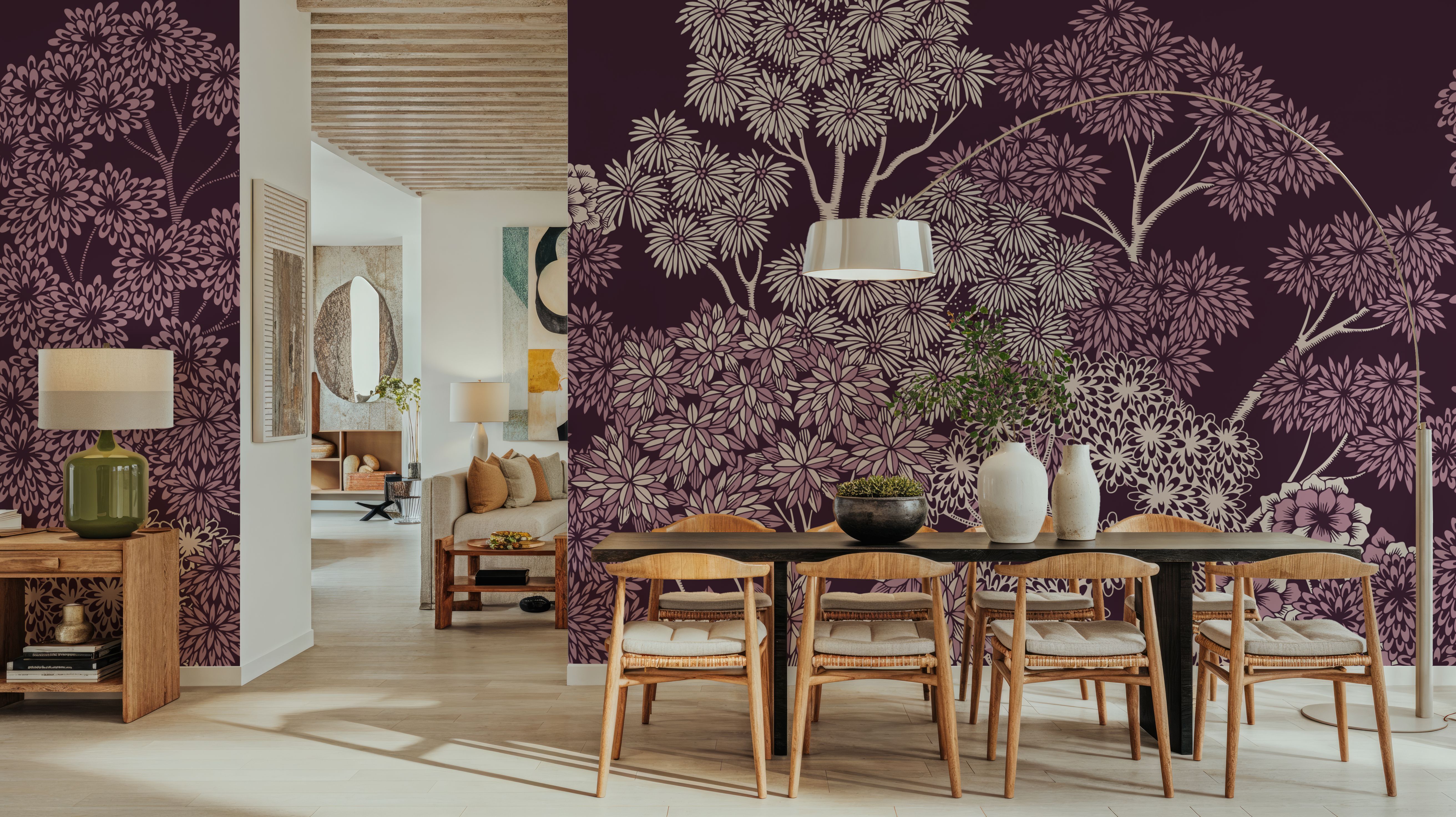 Overleaf Woodland, Burgundy, Wallpaper