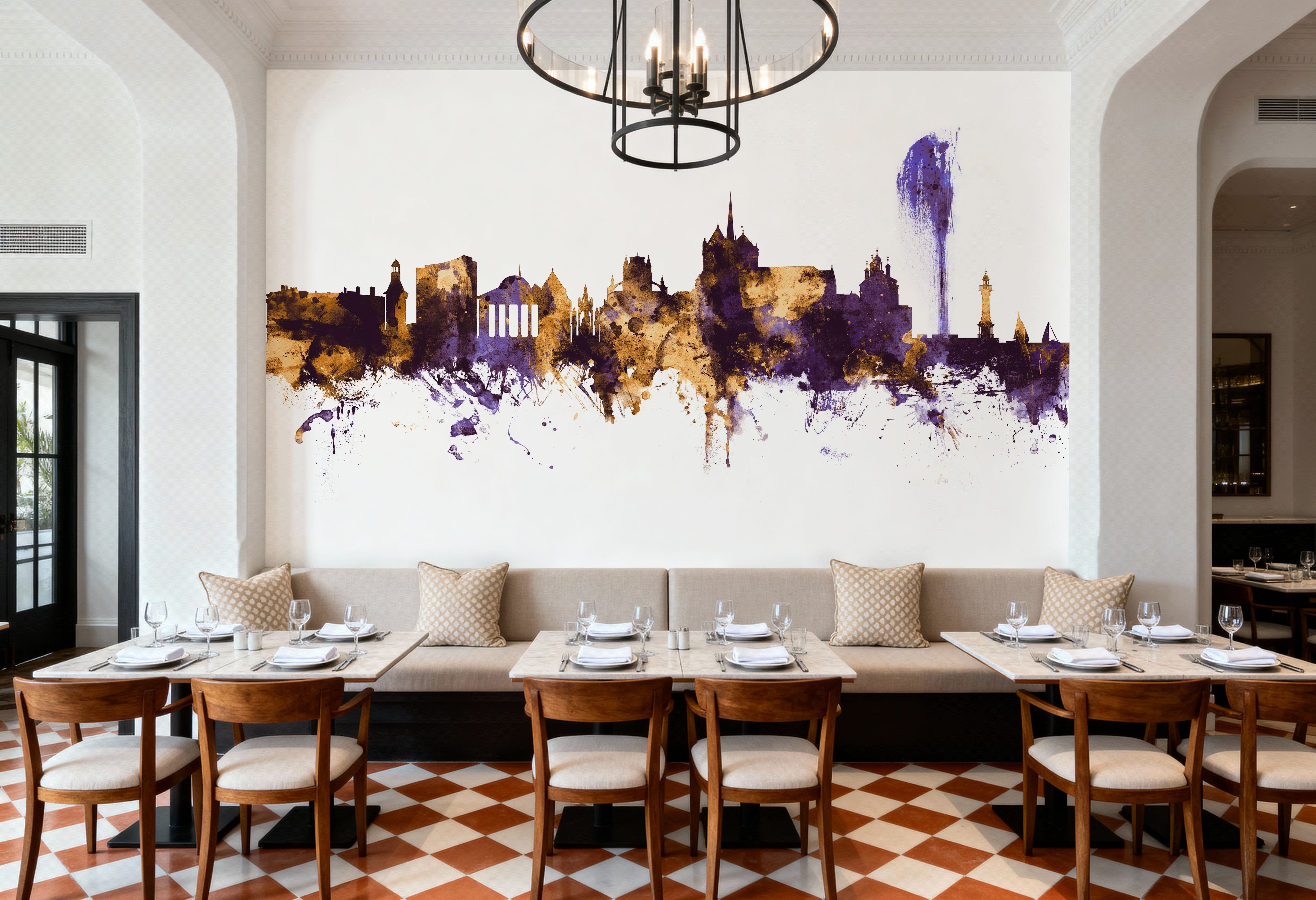 Geneva Switzerland Skyline Purple & Gold , Papier peint