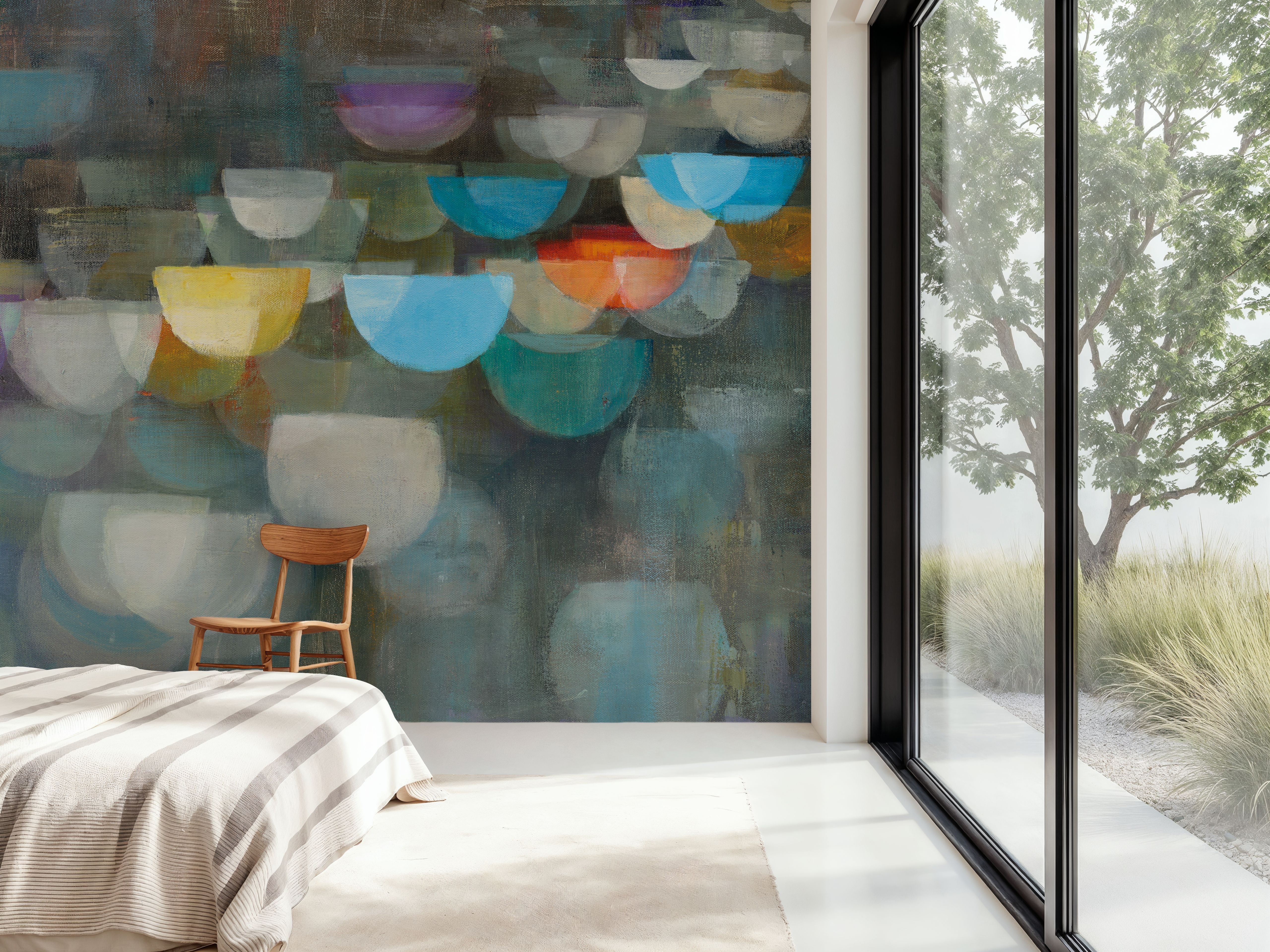 Wall Mural - Blurry Lights Crop - Abstract Contemporary mural wallpaper - Blue - Hallway staircases - Wallism US - Premium, Textured or Peel & Stick