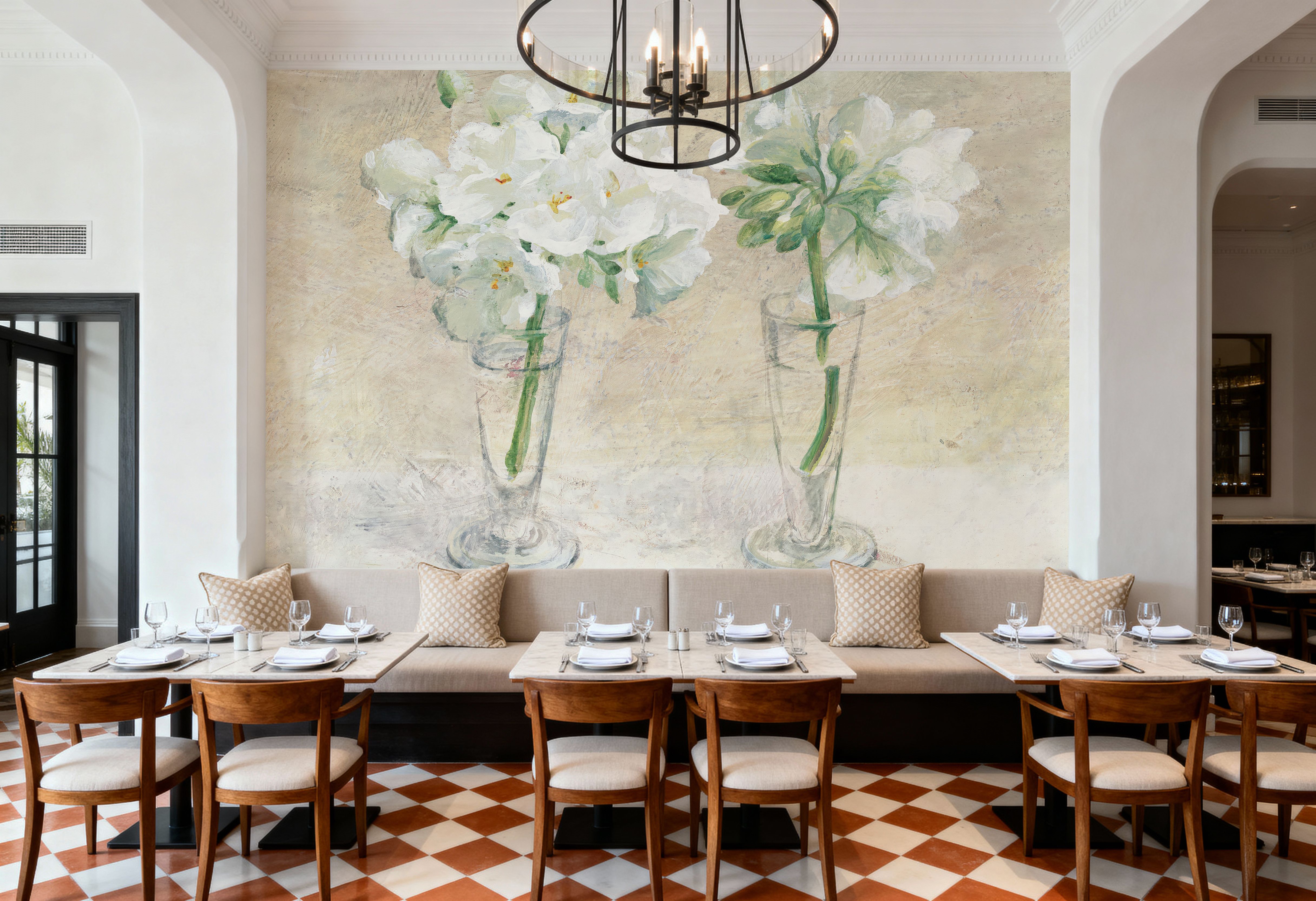 Geraniums in Glasses I Neutral, Wallpaper