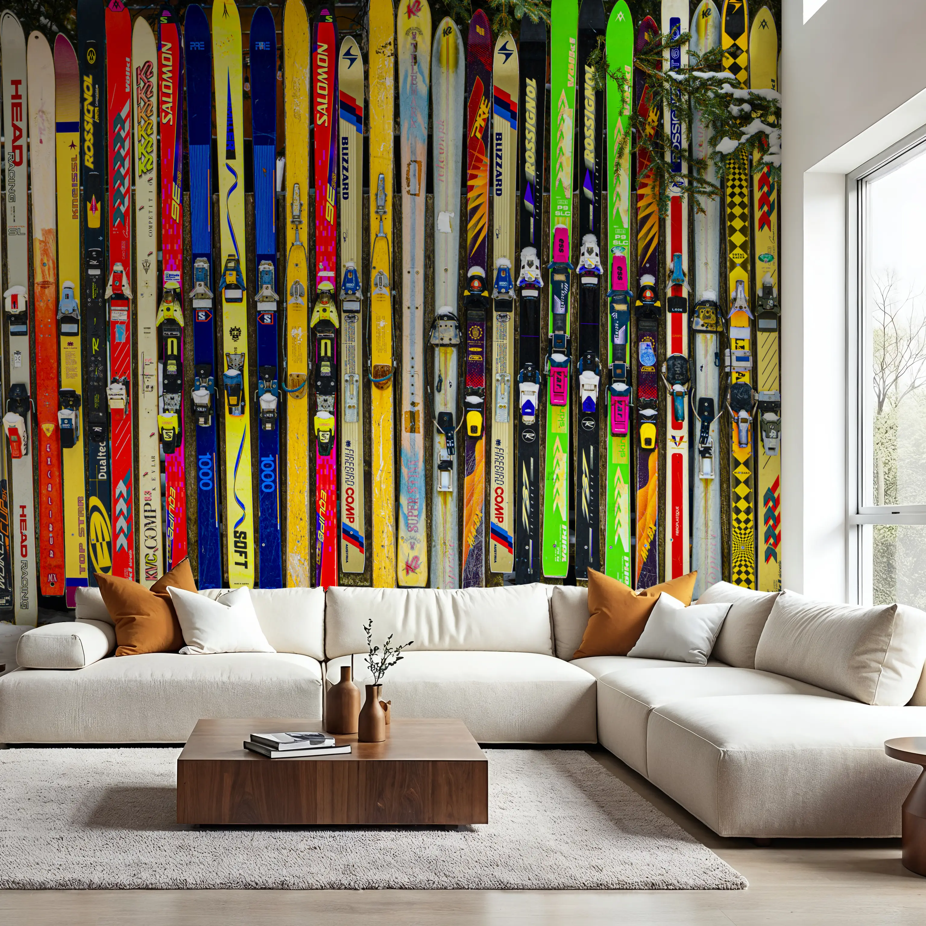 Papier Peint Panoramique - Ski Memories - Feuillage Paysages - Salle à manger - Wallism France - Encollage au mur ou Autocollant