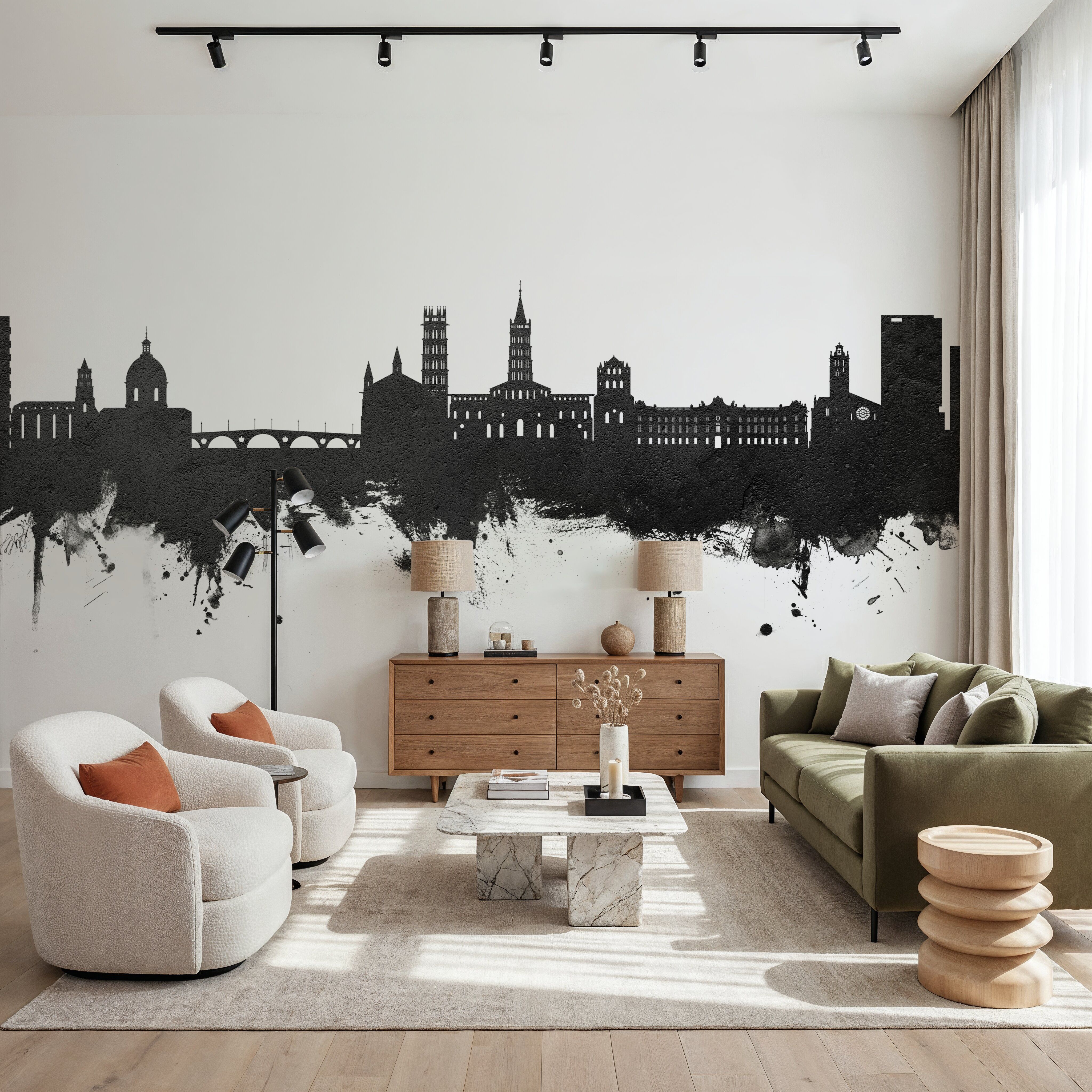 Toulouse France Skyline Black & White