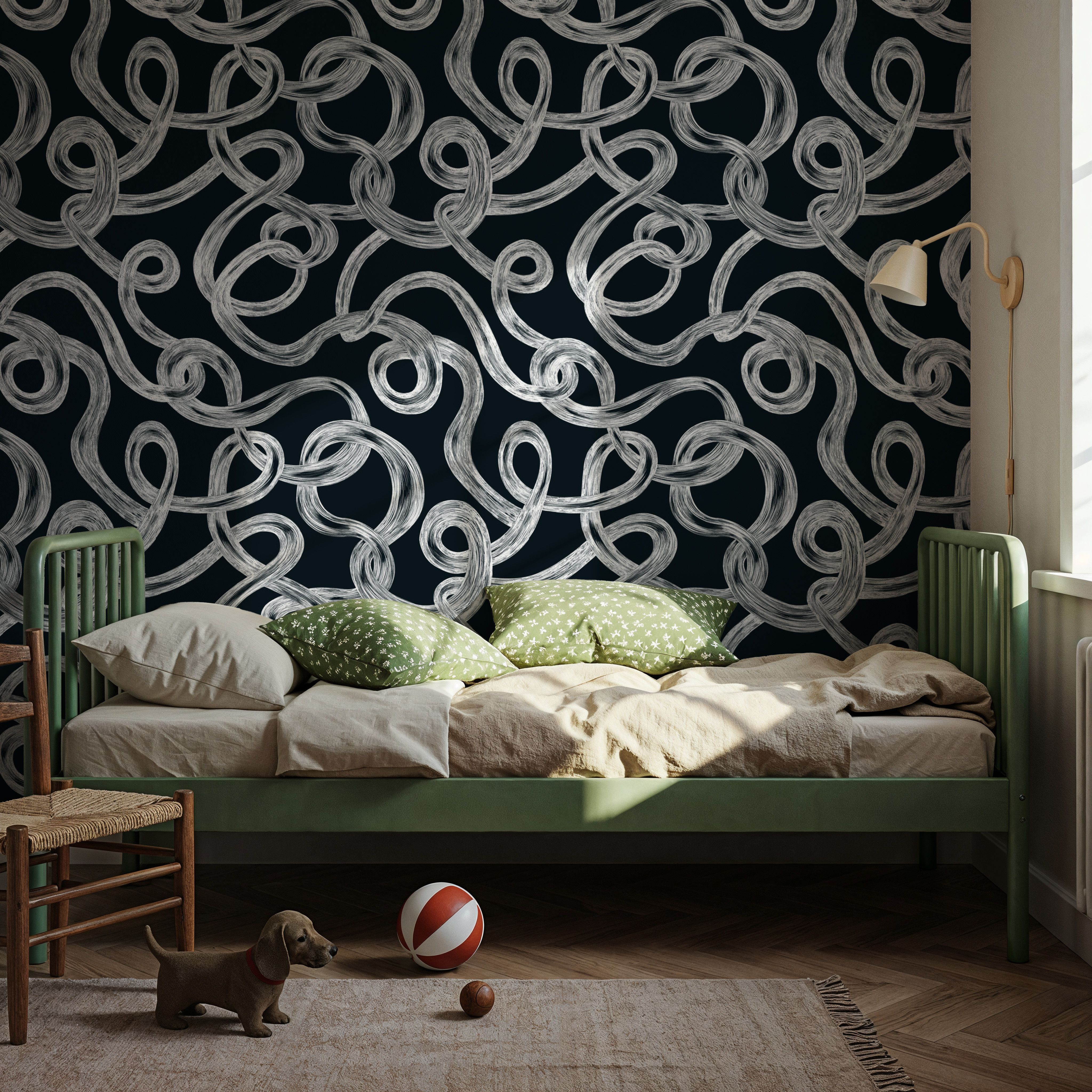 Swirl, White on Black, Wallpaper