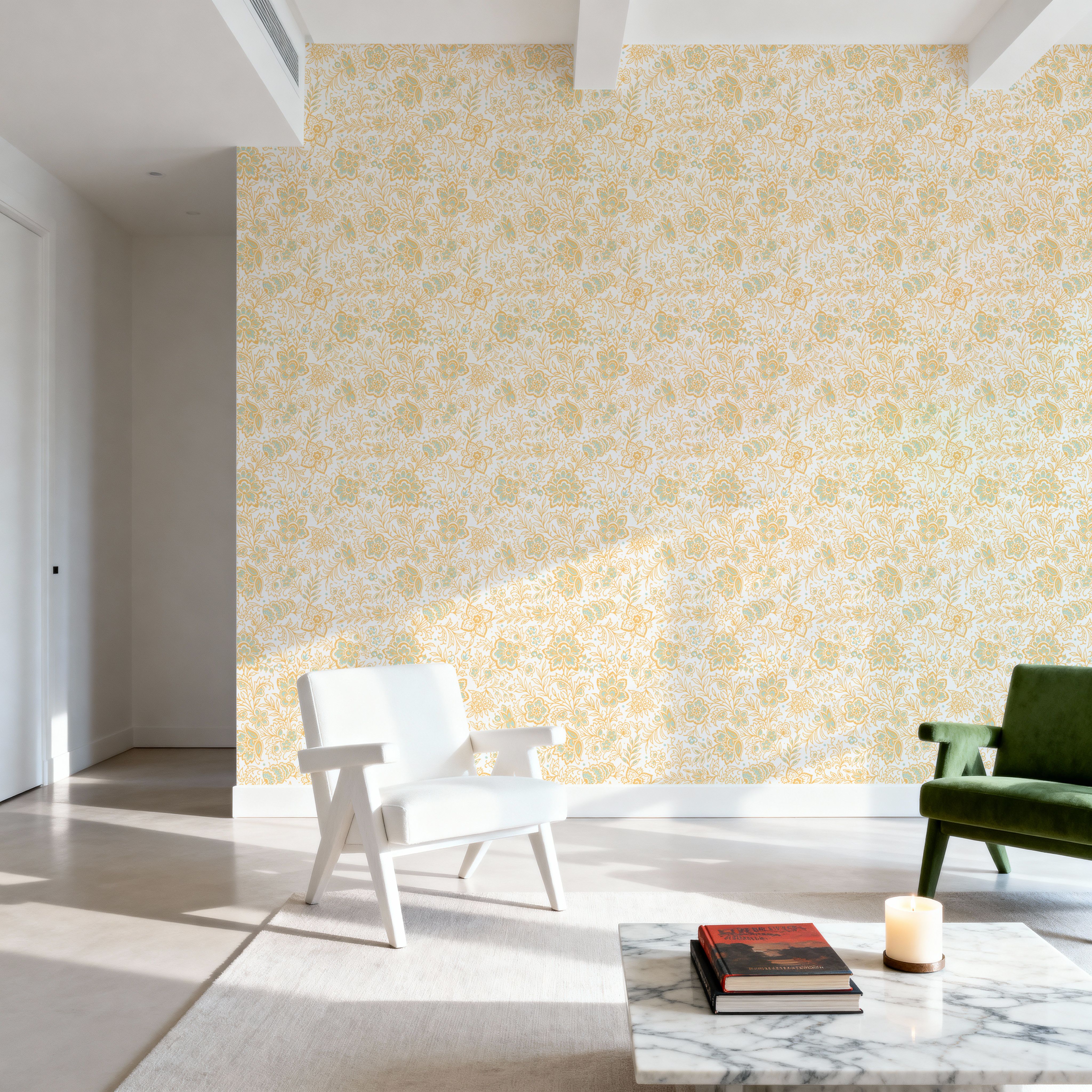 Kala Flowers Yellow on White